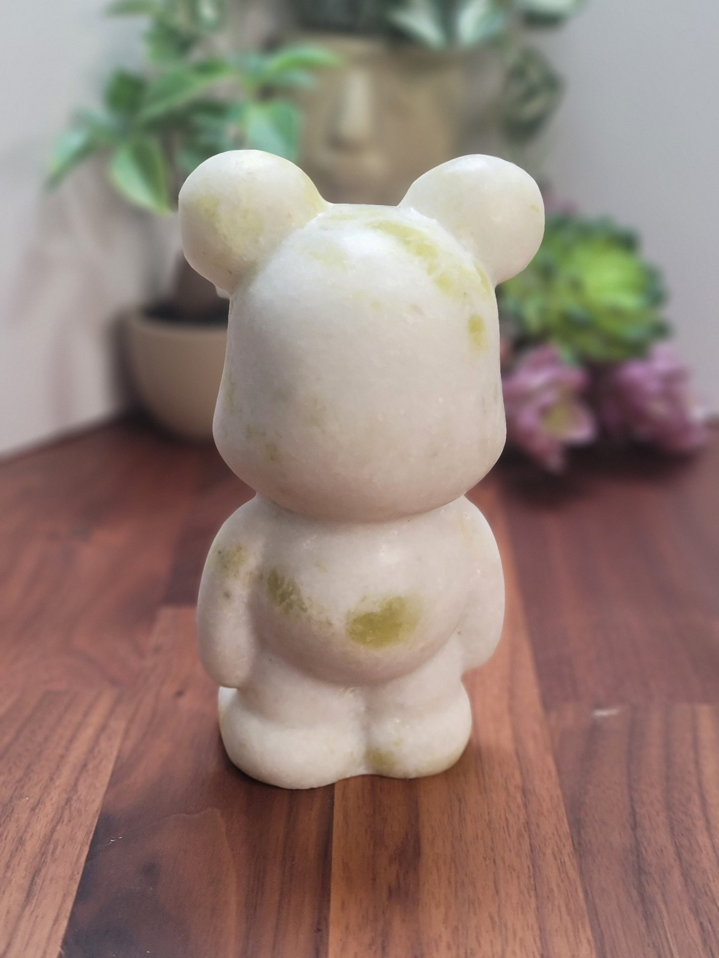 Jade Bear Carving | Around 6" | White with subtle Green | Belly Heart | Only 1 Available