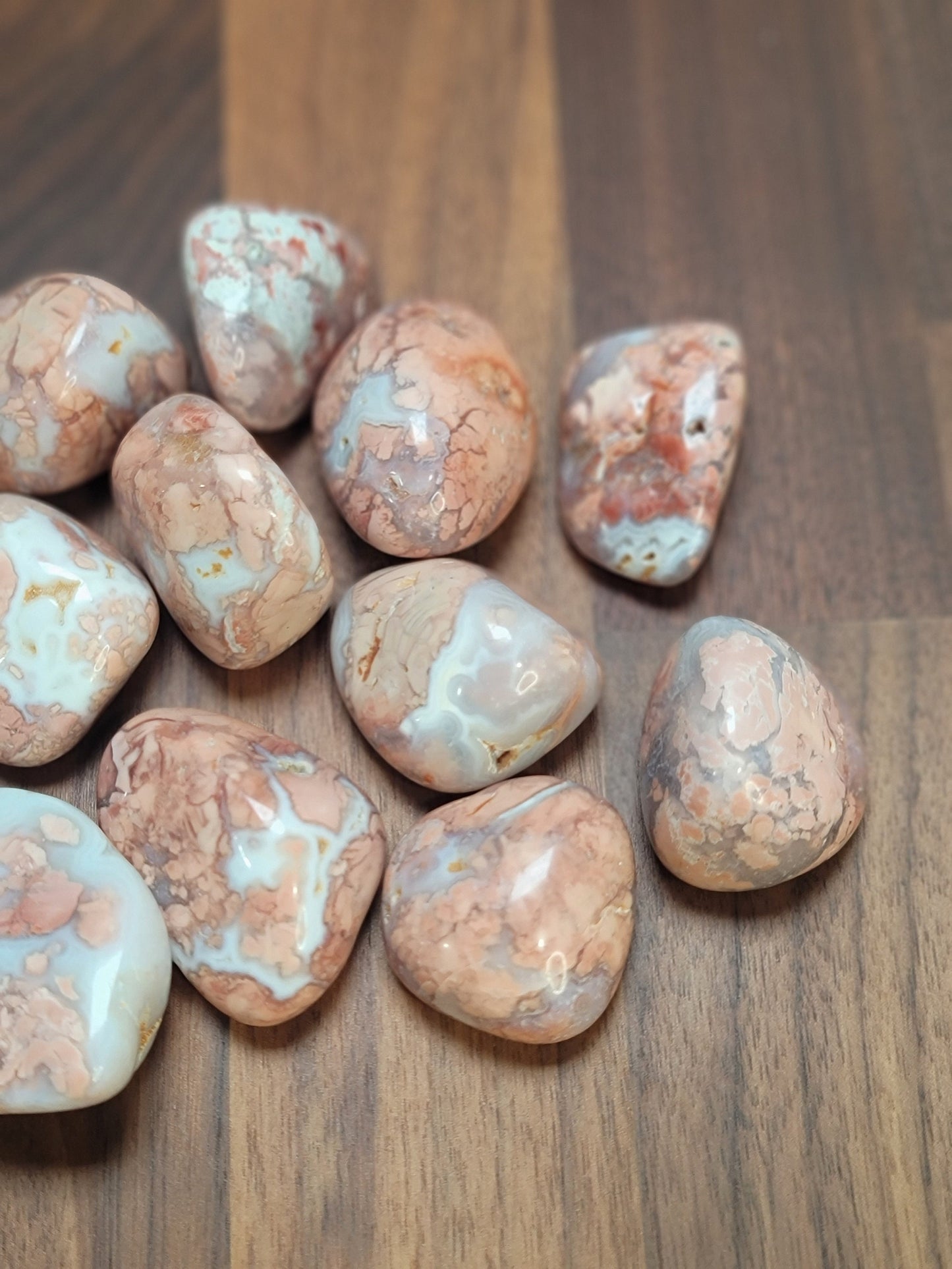 Pretty Pink Flower Agate Crystal Tumble | Cotton Candy Agate | Medium 2.25 Inches | Pink White and Red | Intuitively Chosen