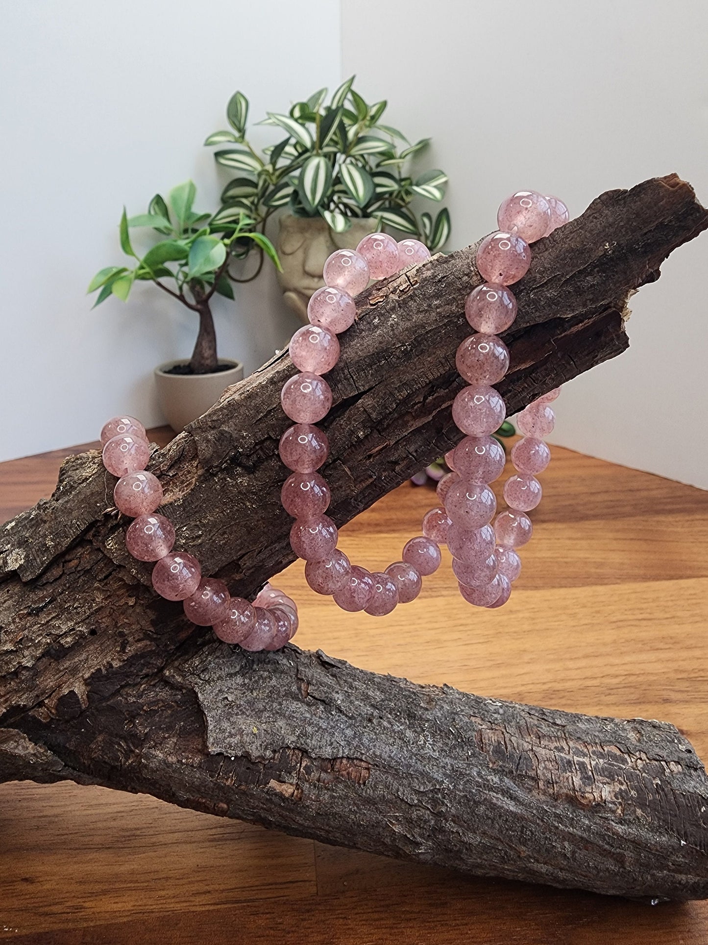 Strawberry Quartz Bracelet | 8MM Crystal Beads | Light Pink & High Quality | Stretchy Band | Beautiful Valentines Gift | Intuitively Chosen