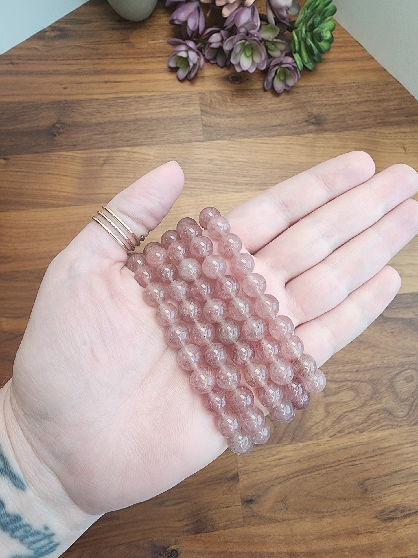 Strawberry Quartz Bracelet | 8MM Crystal Beads | Light Pink & High Quality | Stretchy Band | Beautiful Valentines Gift | Intuitively Chosen