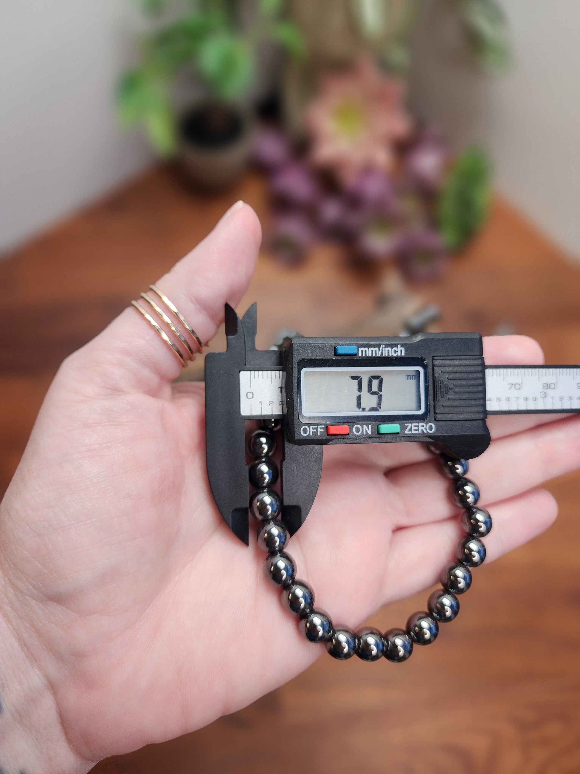 Hematite Crystal Bracelet | 8MM | Shiny Silver Metallic Gray and Black | Grounding Stone for Iron Warrior Energy