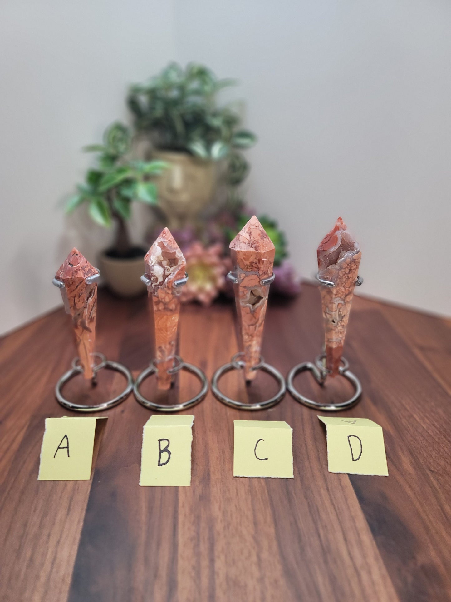 Pretty Pink Flower Agate Scepter w/ Stand | Cotton Candy Agate | Pink Red and White Crystal Point | Choose Your Own