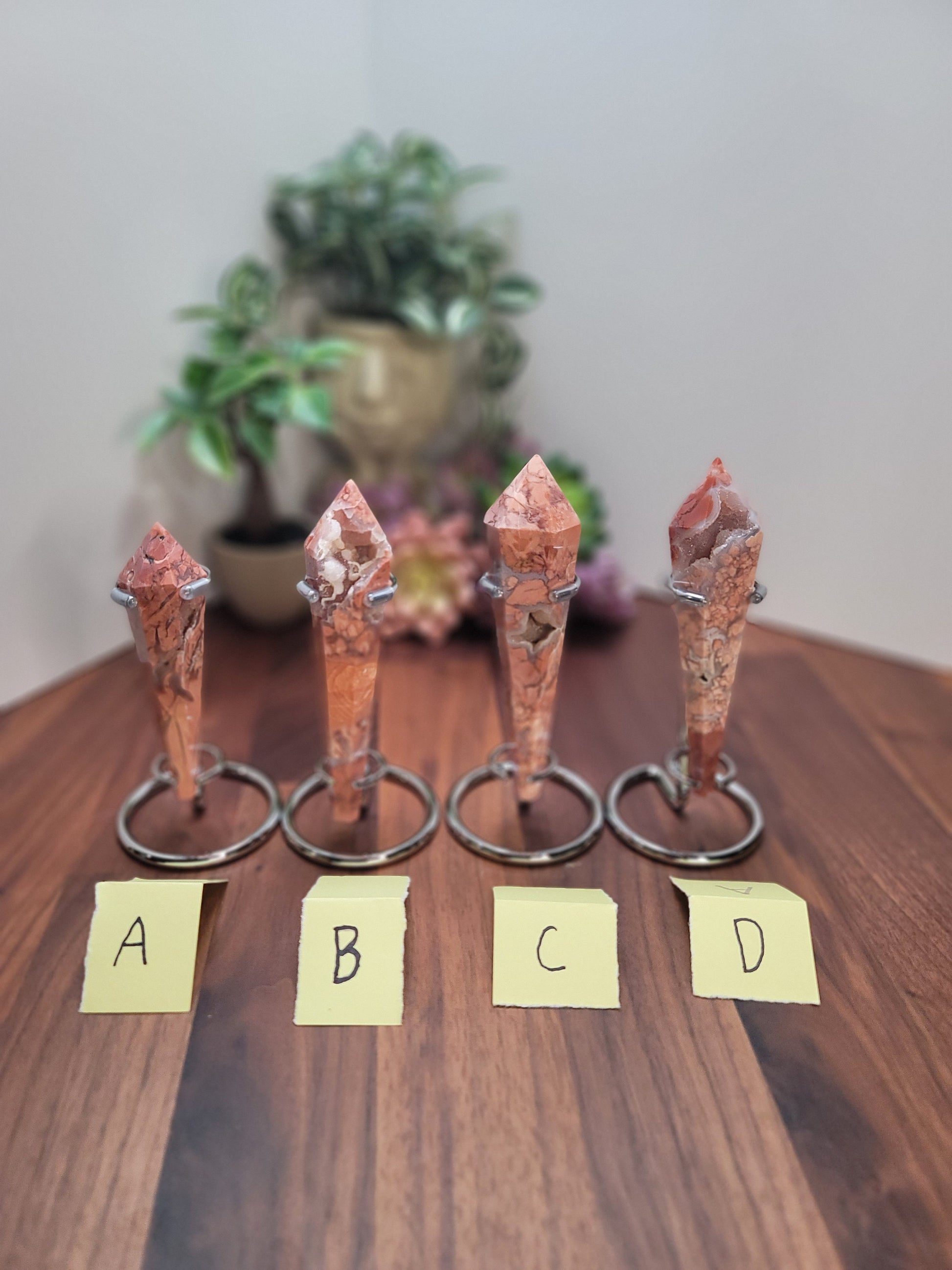 Pretty Pink Flower Agate Scepter w/ Stand | Cotton Candy Agate | Pink Red and White Crystal Point | Choose Your Own