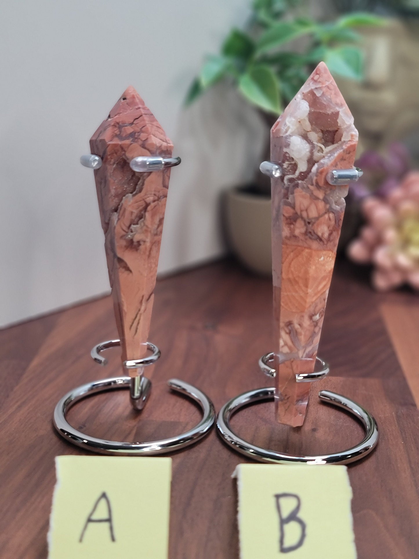 Pretty Pink Flower Agate Scepter w/ Stand | Cotton Candy Agate | Pink Red and White Crystal Point | Choose Your Own