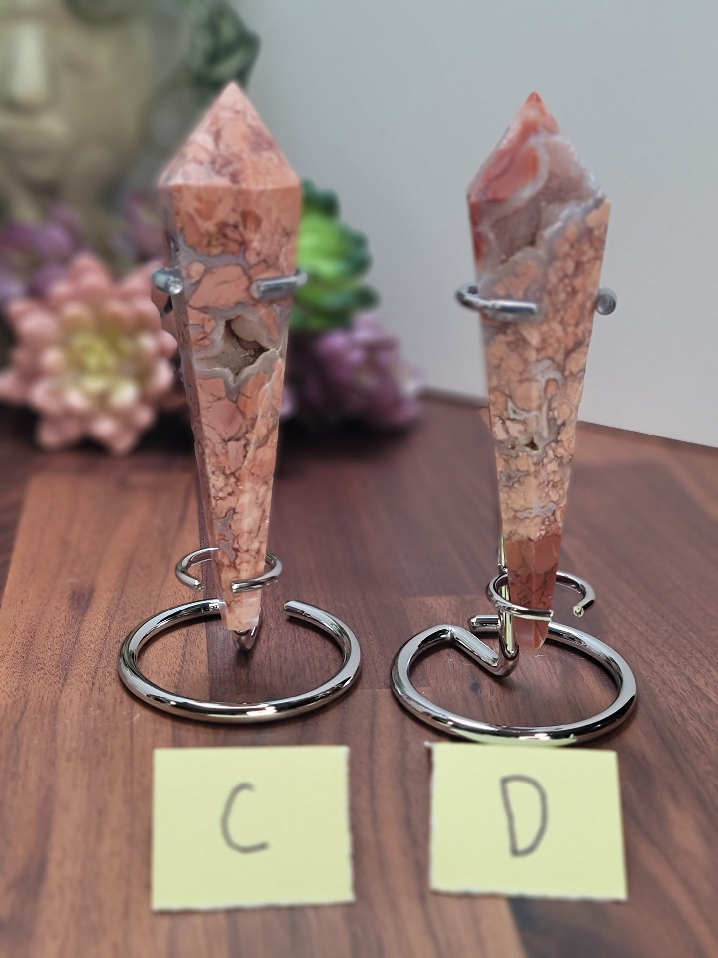 Pretty Pink Flower Agate Scepter w/ Stand | Cotton Candy Agate | Pink Red and White Crystal Point | Choose Your Own