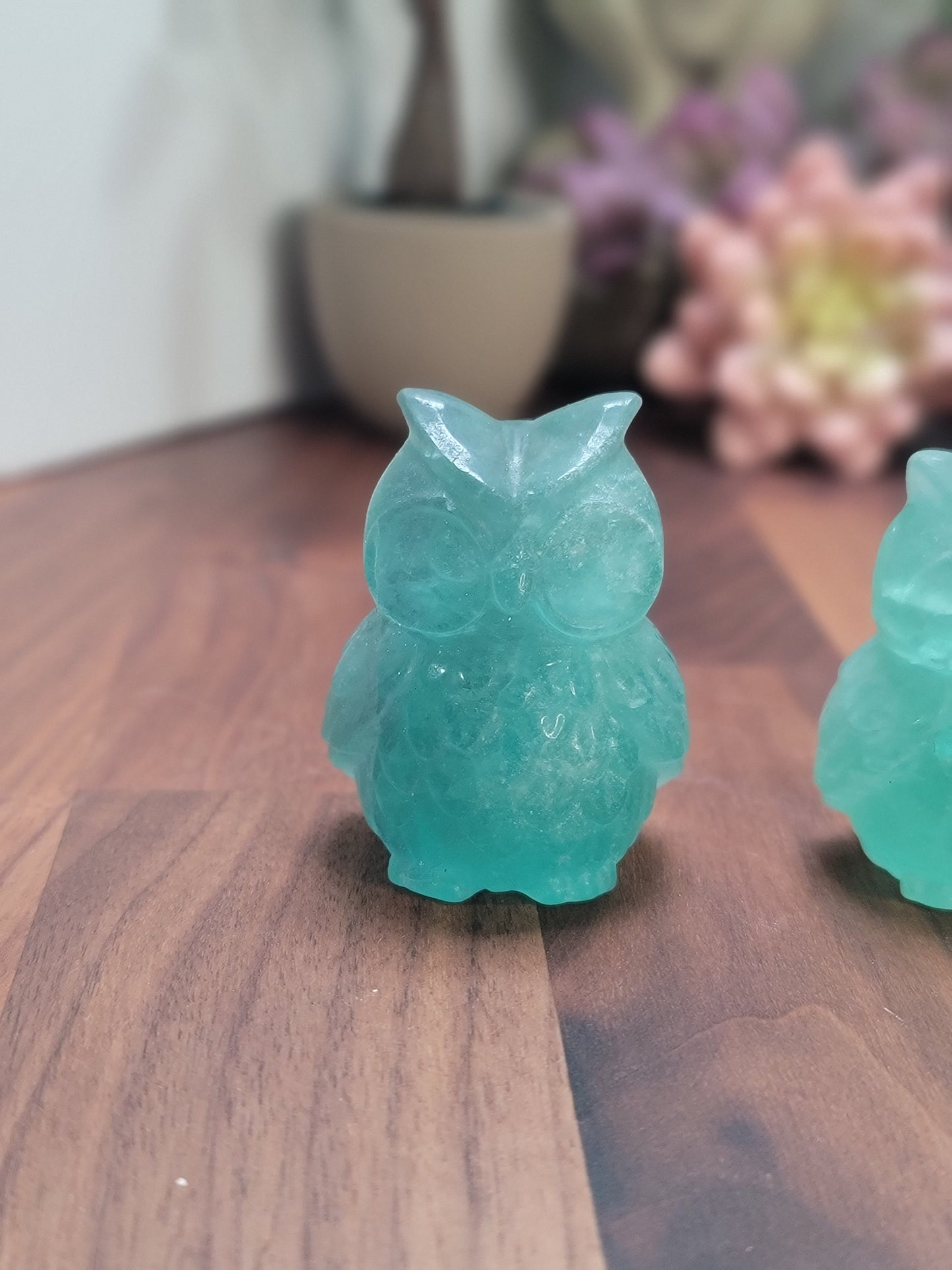 Green Fluorite Owl Crystal Carving | 55 MM | Green | Intuitively Chosen