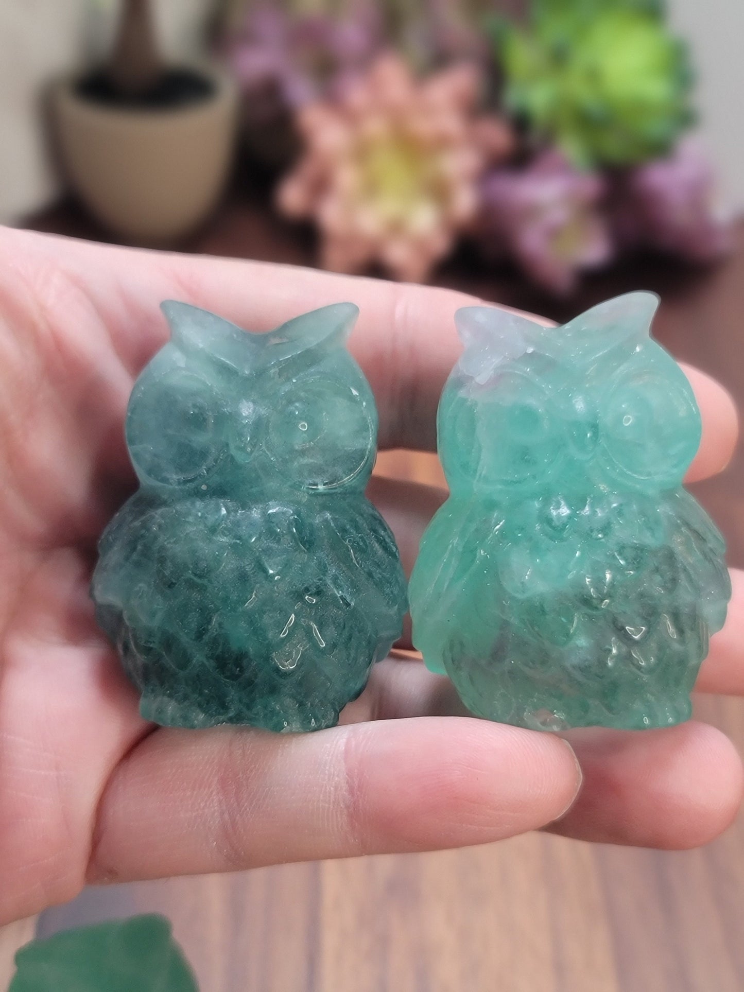 Green Fluorite Owl Crystal Carving | 55 MM | Green | Intuitively Chosen