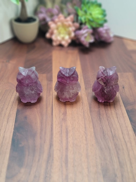 Purple Fluorite Owl Carving | Size | Rainbow Fluorite | Intuitively Chosen