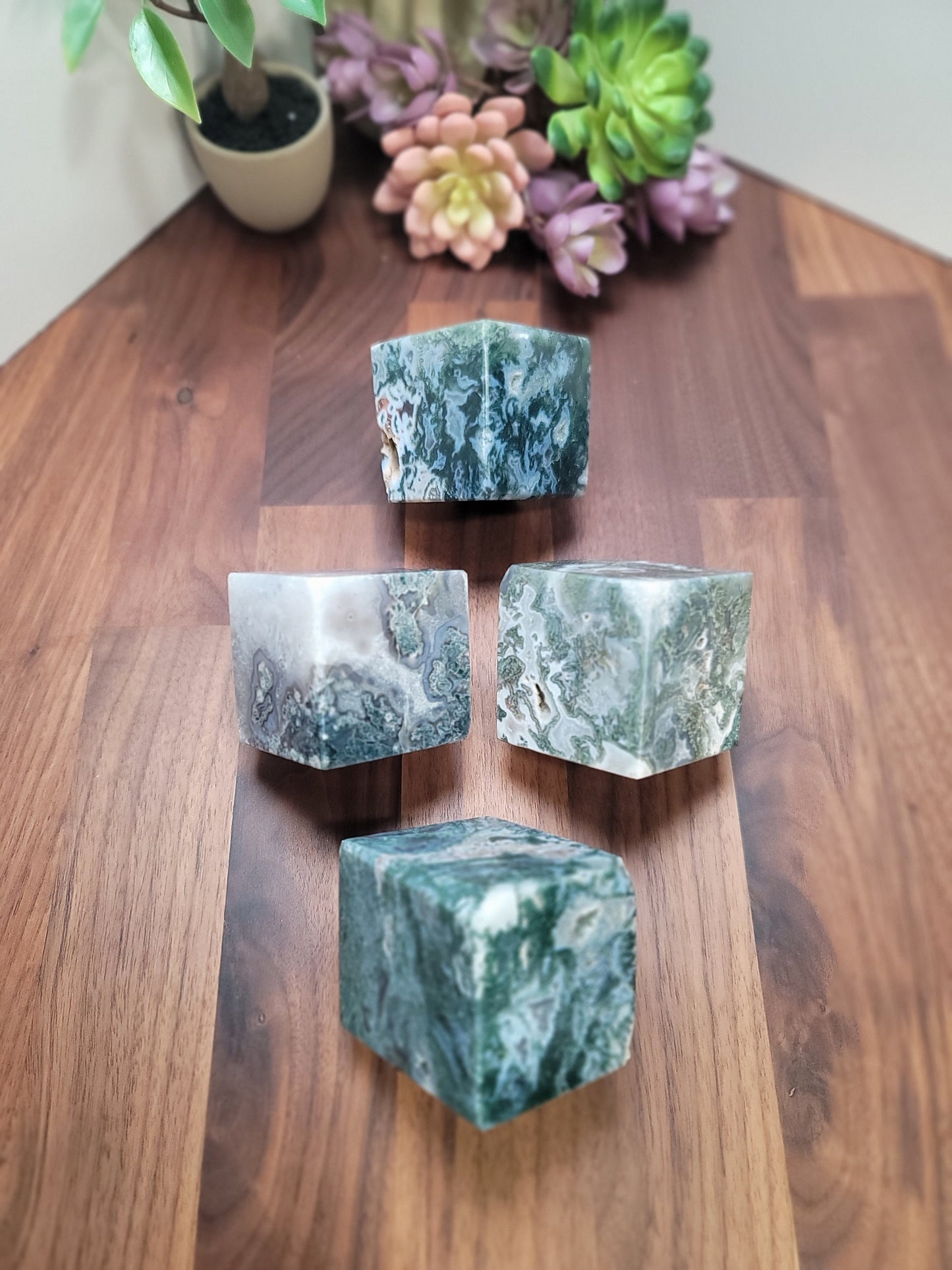 Druzy Moss Agate Cube | Large Size | Green, Blue & White with Sparkling Druzy | Intuitively Chosen
