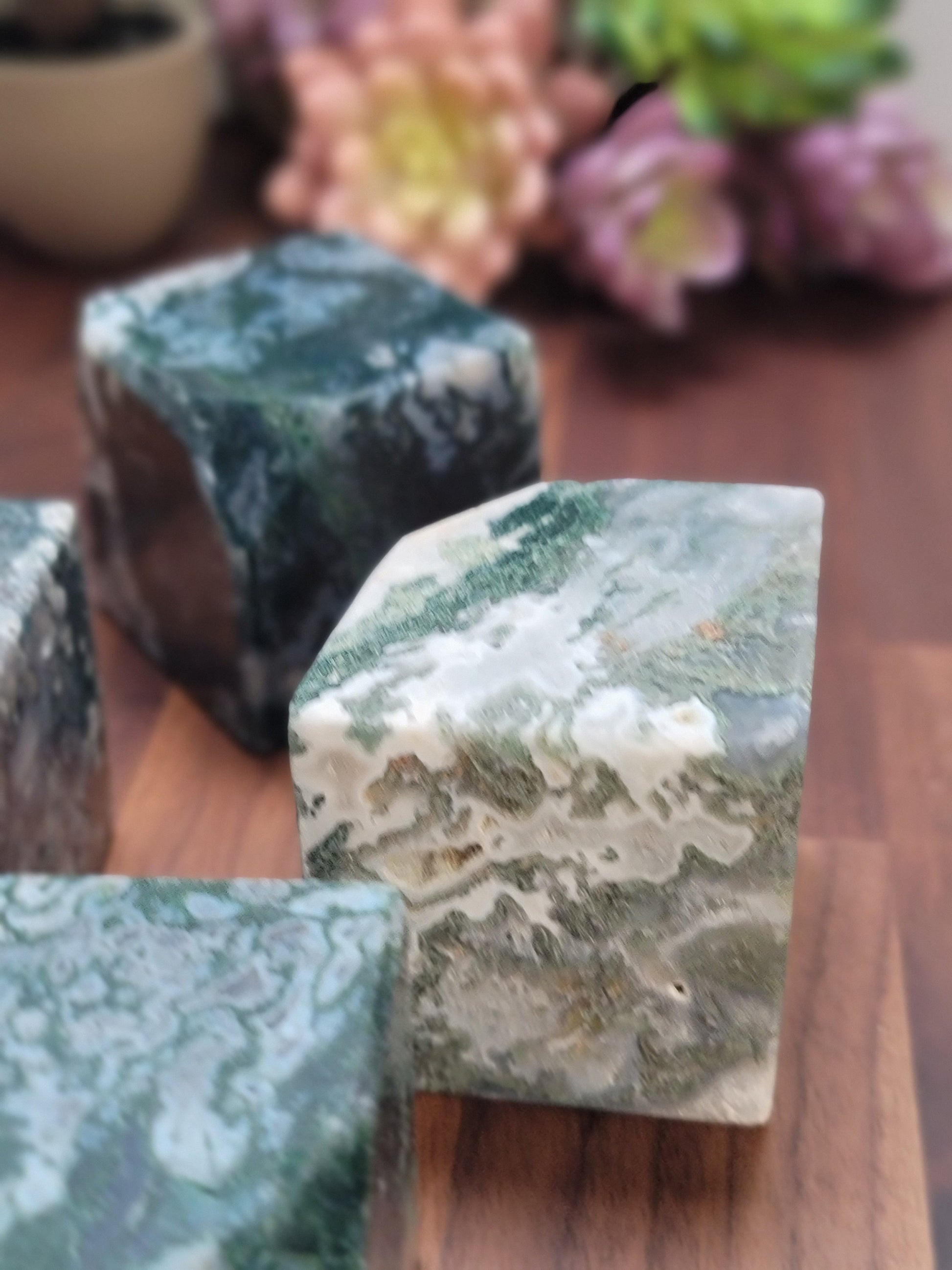 Druzy Moss Agate Cube | Large Size | Green, Blue & White with Sparkling Druzy | Intuitively Chosen