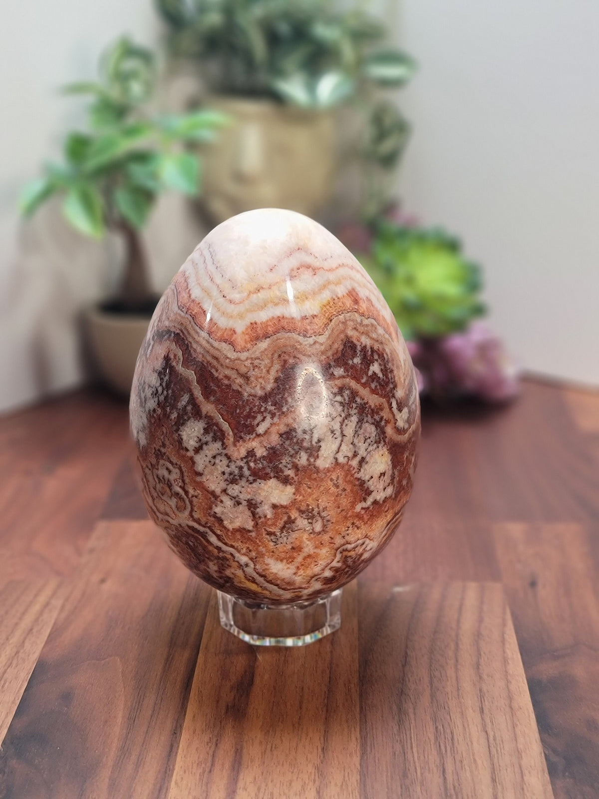 Inv - Beautiful Mexican Red Banded Calcite Egg | "B" | Large Crystal Statement Piece | Natural Porkstone in Red Pink White Brown | Rare Find