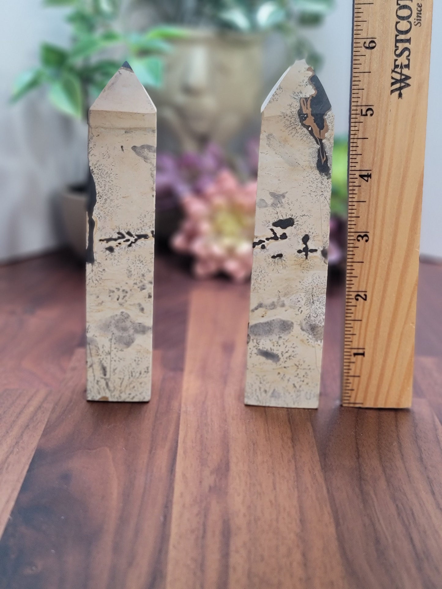 Dendritic Picture Jasper Tower Large | 144 MM | White Gray and Black Crystal Point | Intuitively Chosen