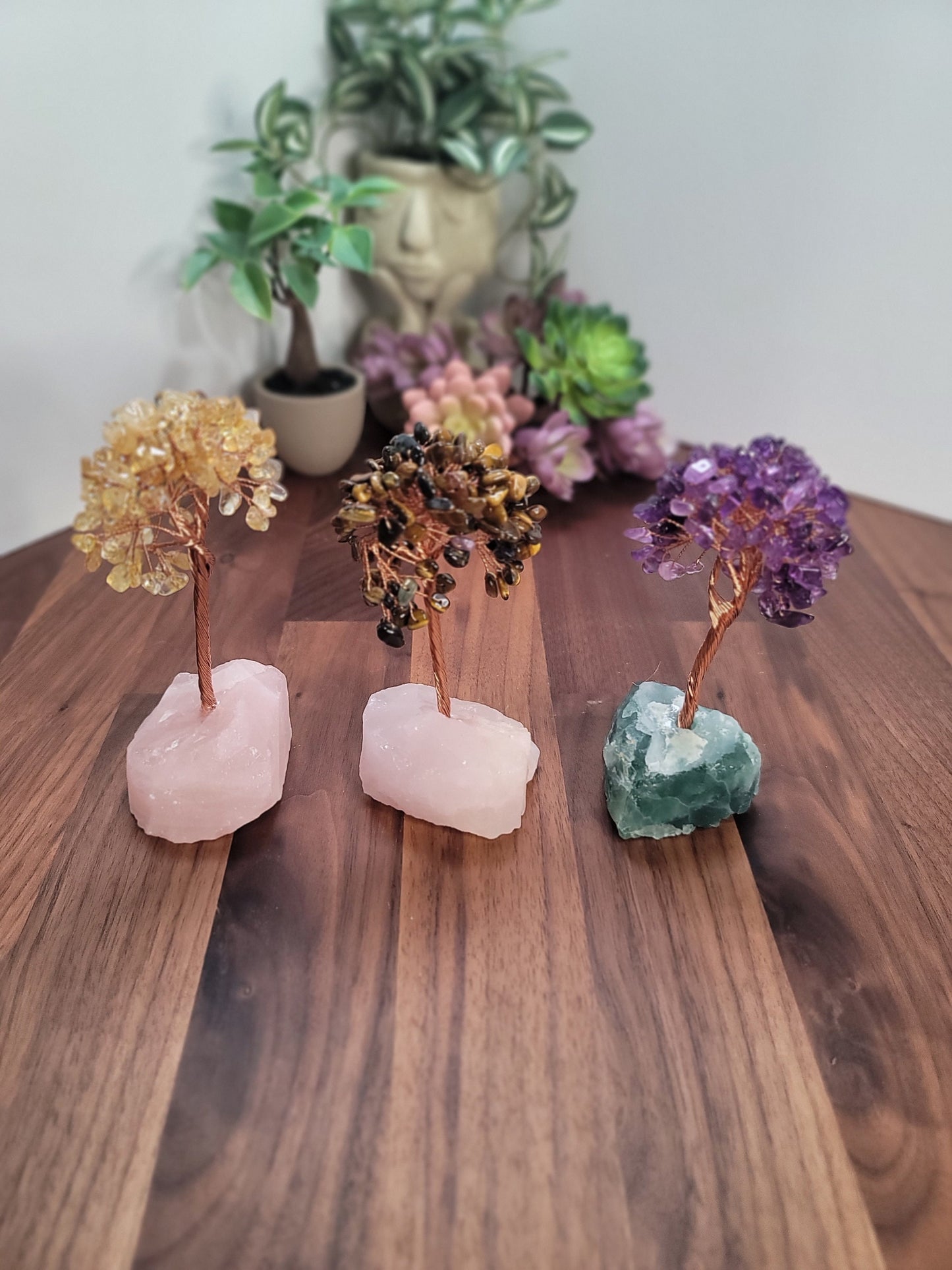 Crystal Tree Decor: Citrine, Tiger's Eye & Amethyst on Base