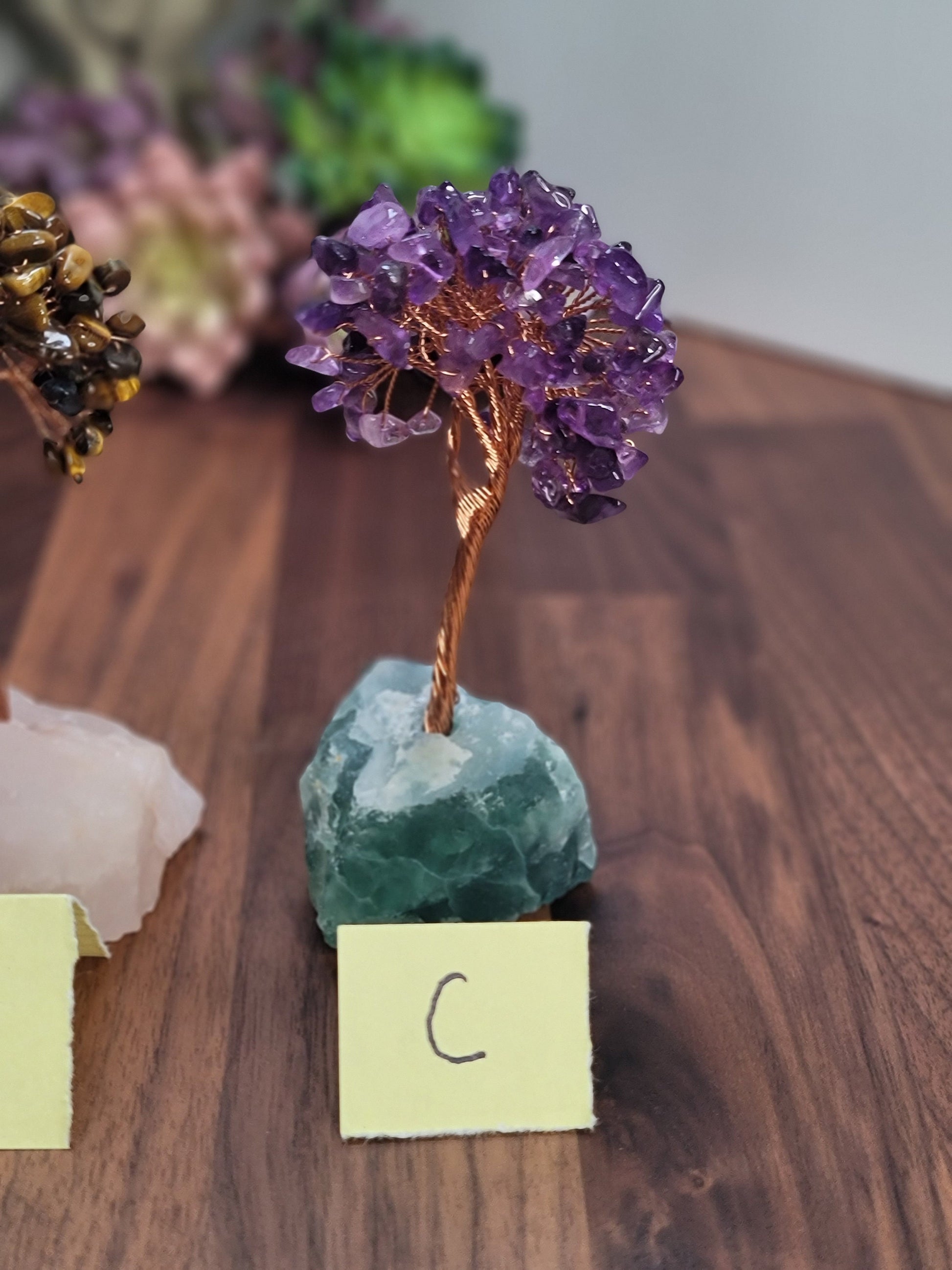 Crystal Tree Decor: Citrine, Tiger's Eye & Amethyst on Base