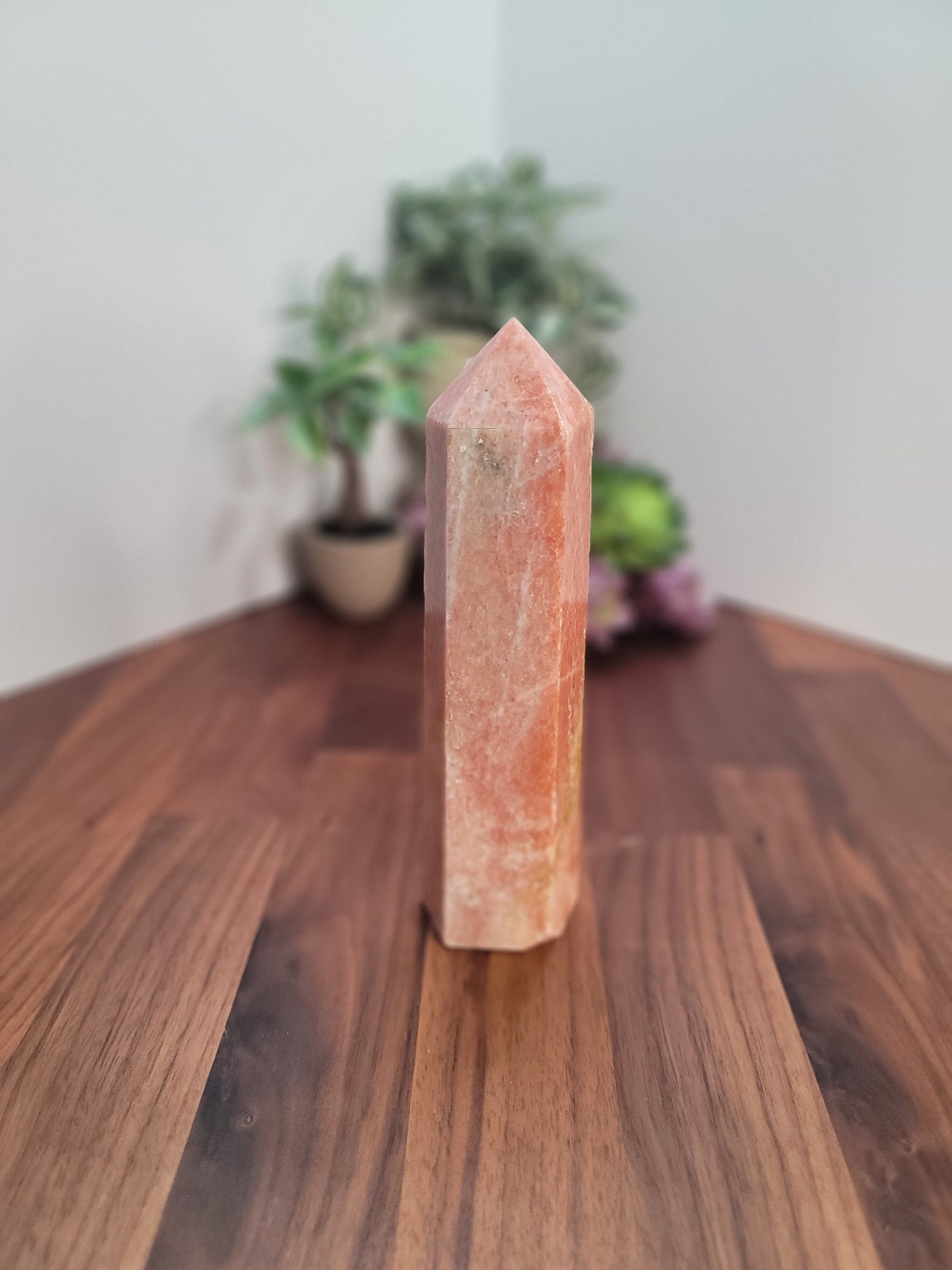 Sweet Orange Orchid Calcite Tower | B | Dreamy Peach Crystal Point with patterns | Huge 7.5 Inch | Spring Pastel Home Decor Piece for Easter