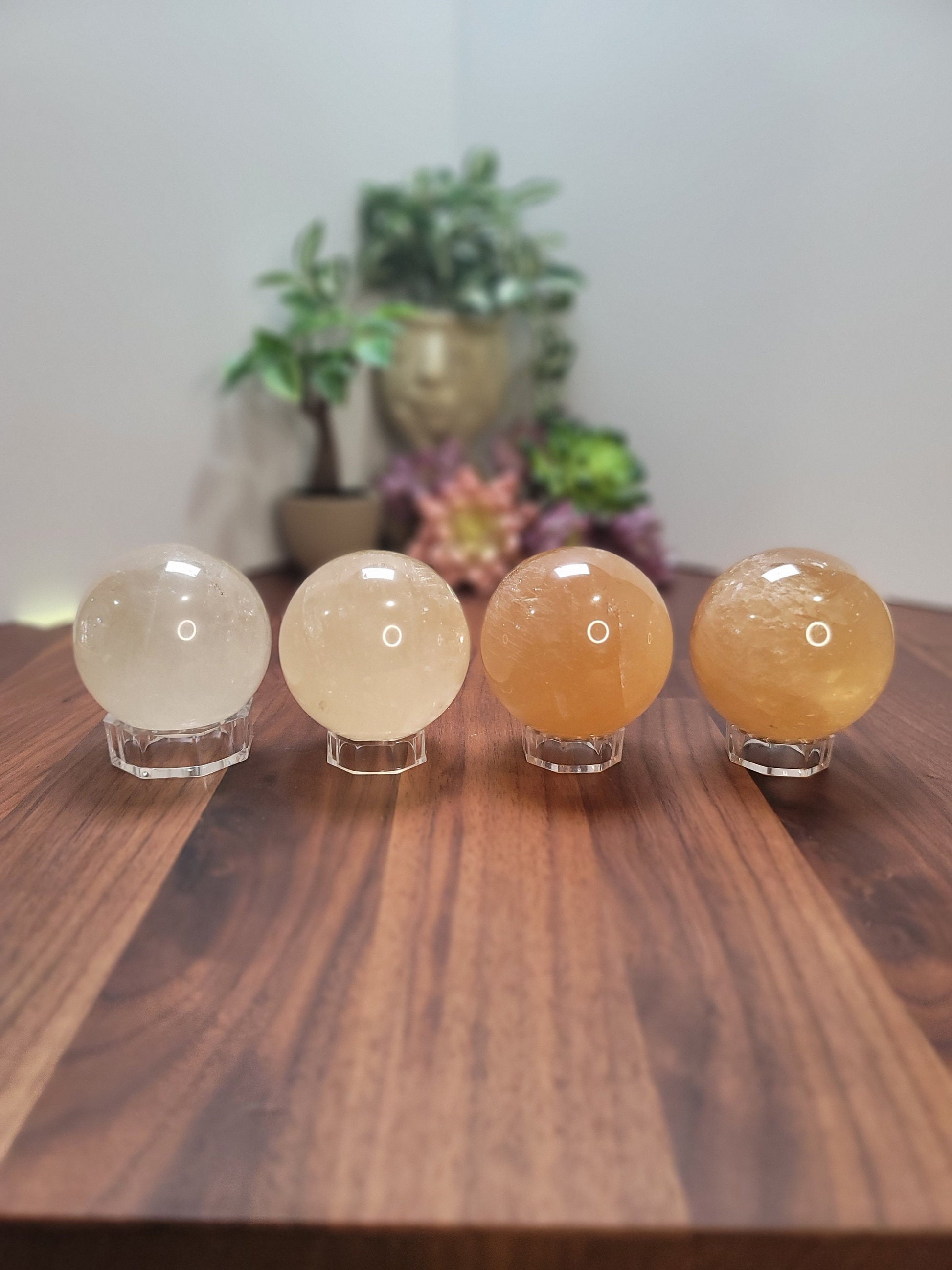 Sparkling Optical Calcite Sphere | White, Honey & Gold colored Crystals | Around 60mm each | You choose your mediation stone for Autumn fall