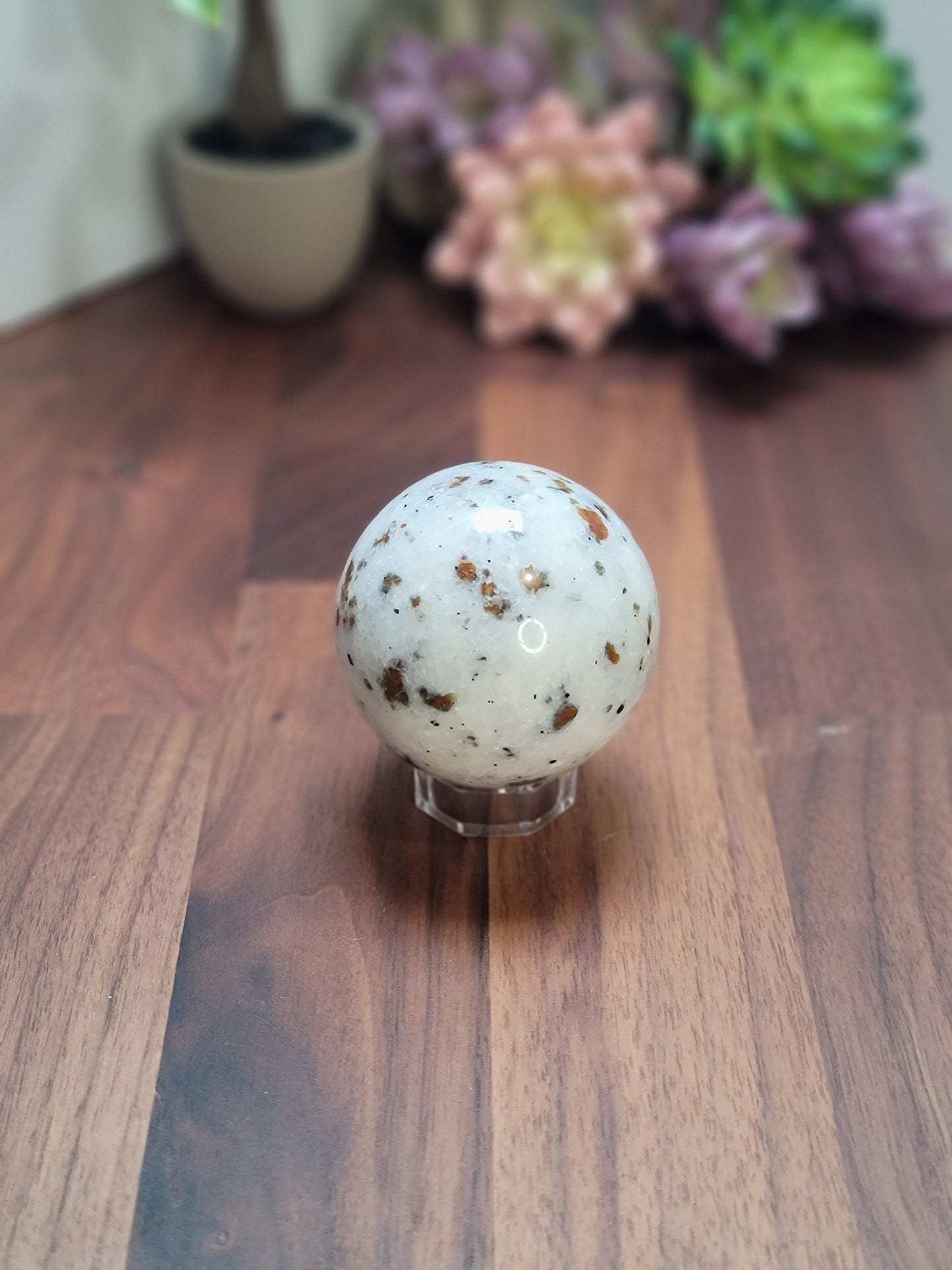 Spessartine Garnet Crystal Sphere | 60 MM | White and Brown | Only 1 Available