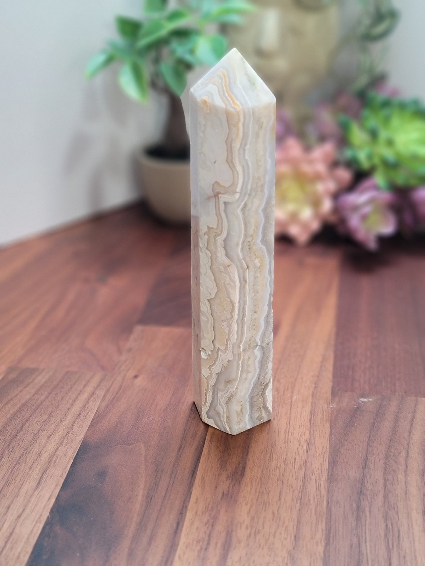 Cool Crazy Lace Agate Tower | 6.5 Inch | B | White Orange and Brown Crystal Point | Only 1 Available