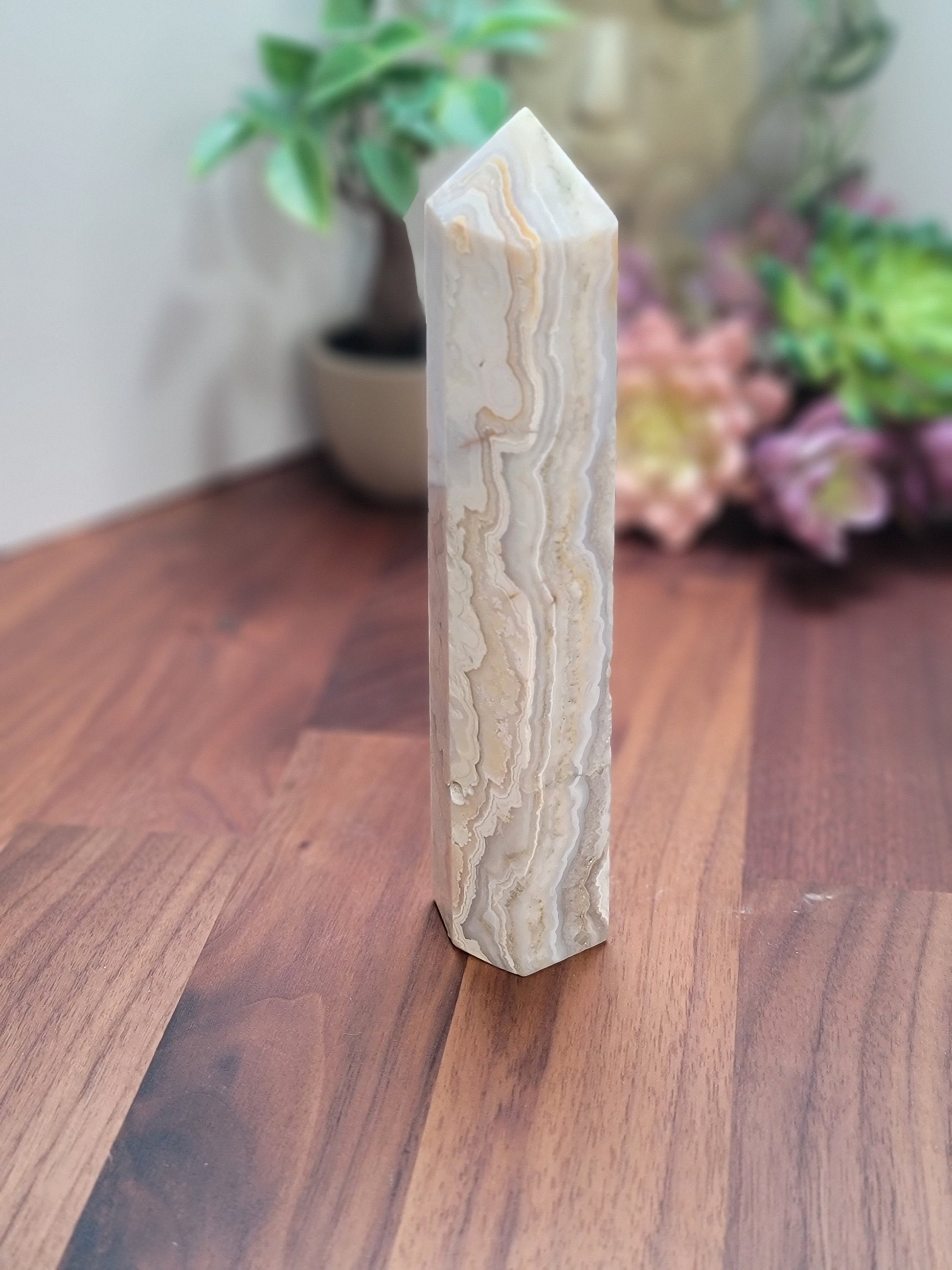 Cool Crazy Lace Agate Tower | 6.5 Inch | B | White Orange and Brown Crystal Point | Only 1 Available