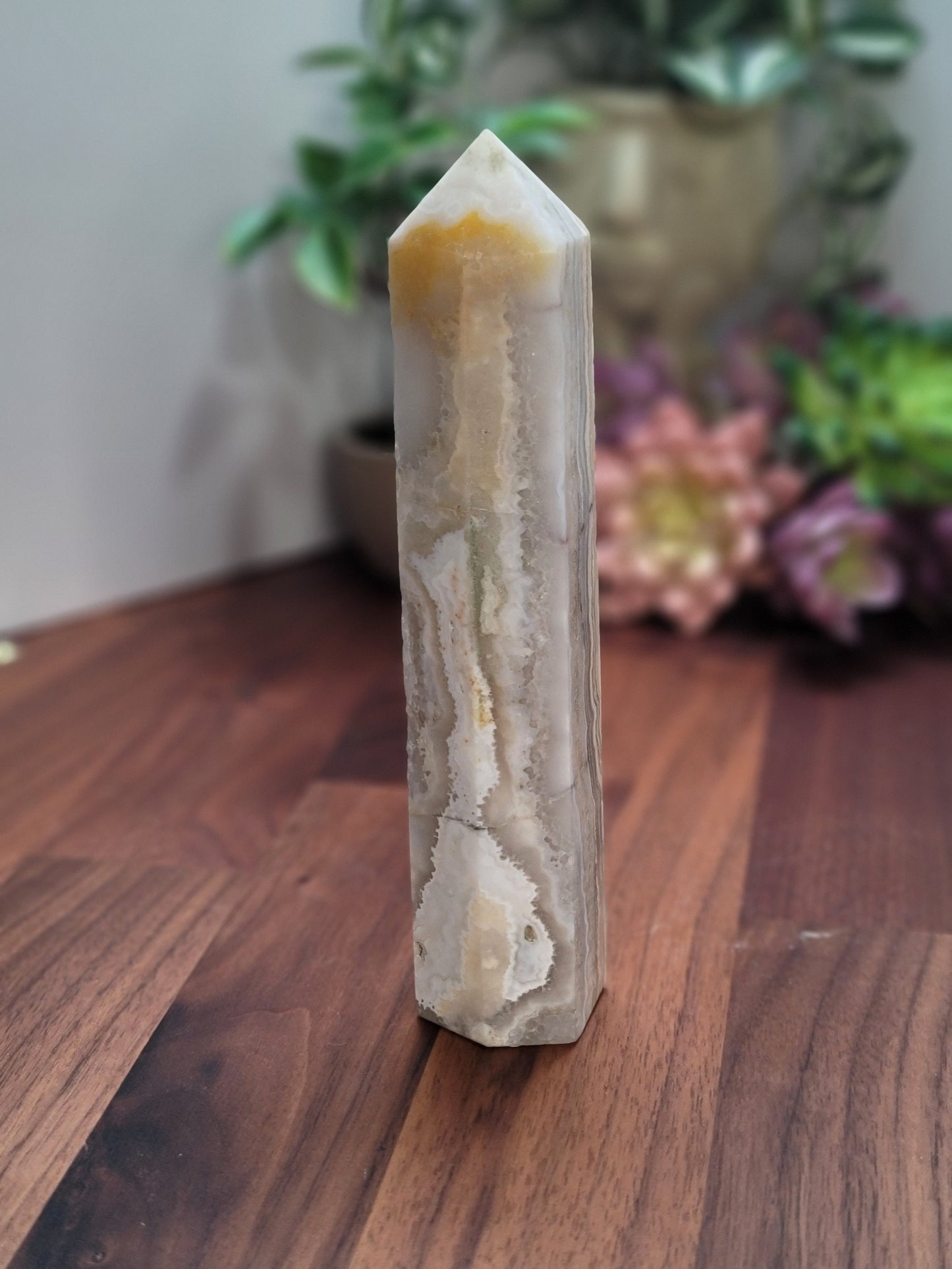 Cool Crazy Lace Agate Tower | 6.5 Inch | B | White Orange and Brown Crystal Point | Only 1 Available