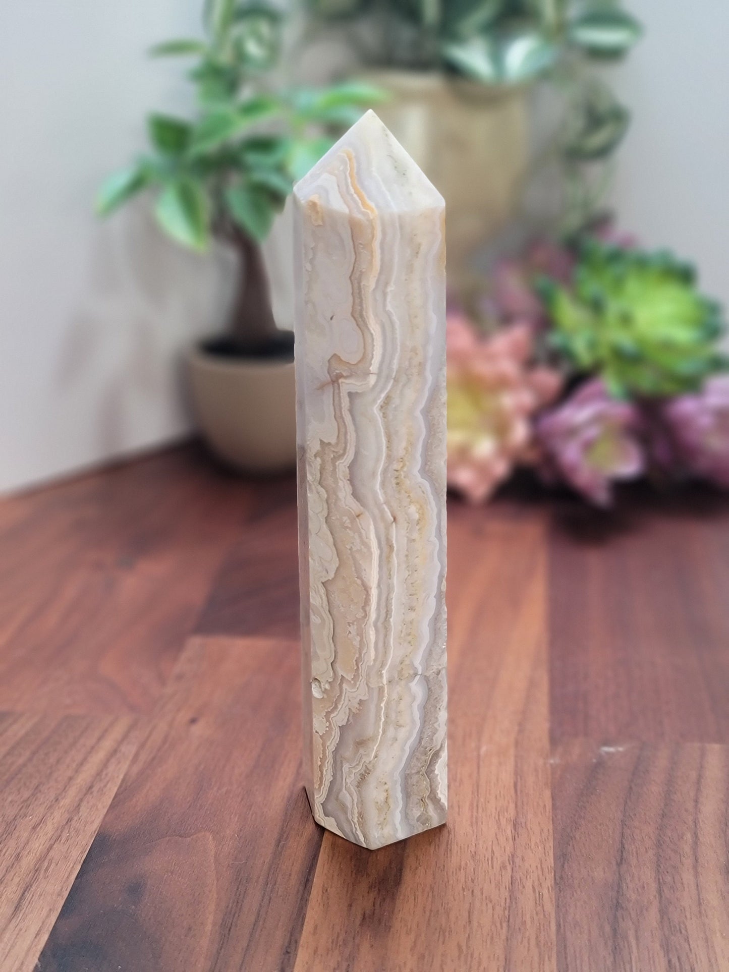 Cool Crazy Lace Agate Tower | 6.5 Inch | B | White Orange and Brown Crystal Point | Only 1 Available
