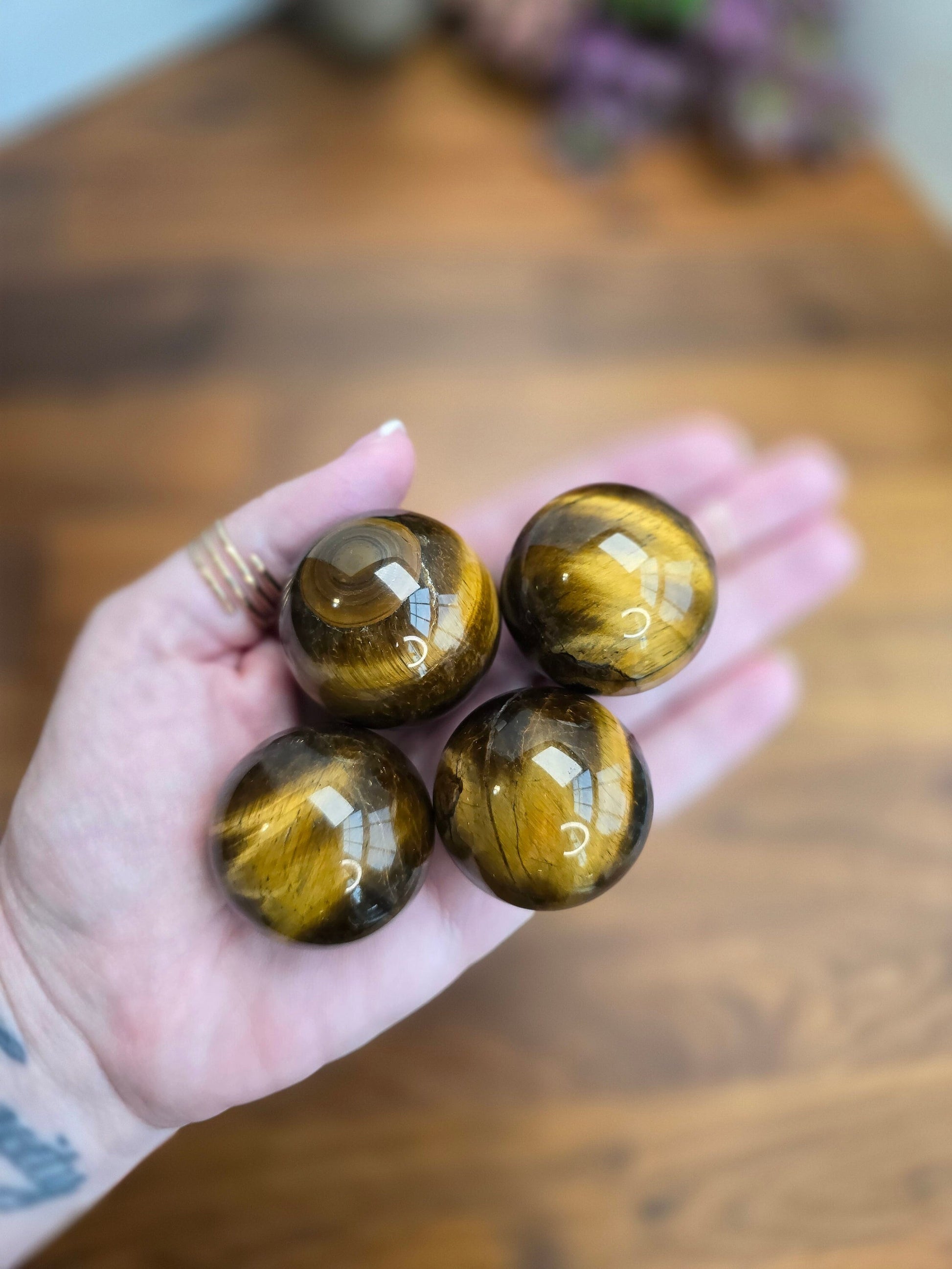 Flashy Tiger Eye Spheres, around 35MM. Intuitively Chosen Crystal Orbs and balls from Pop Rocks Decor!