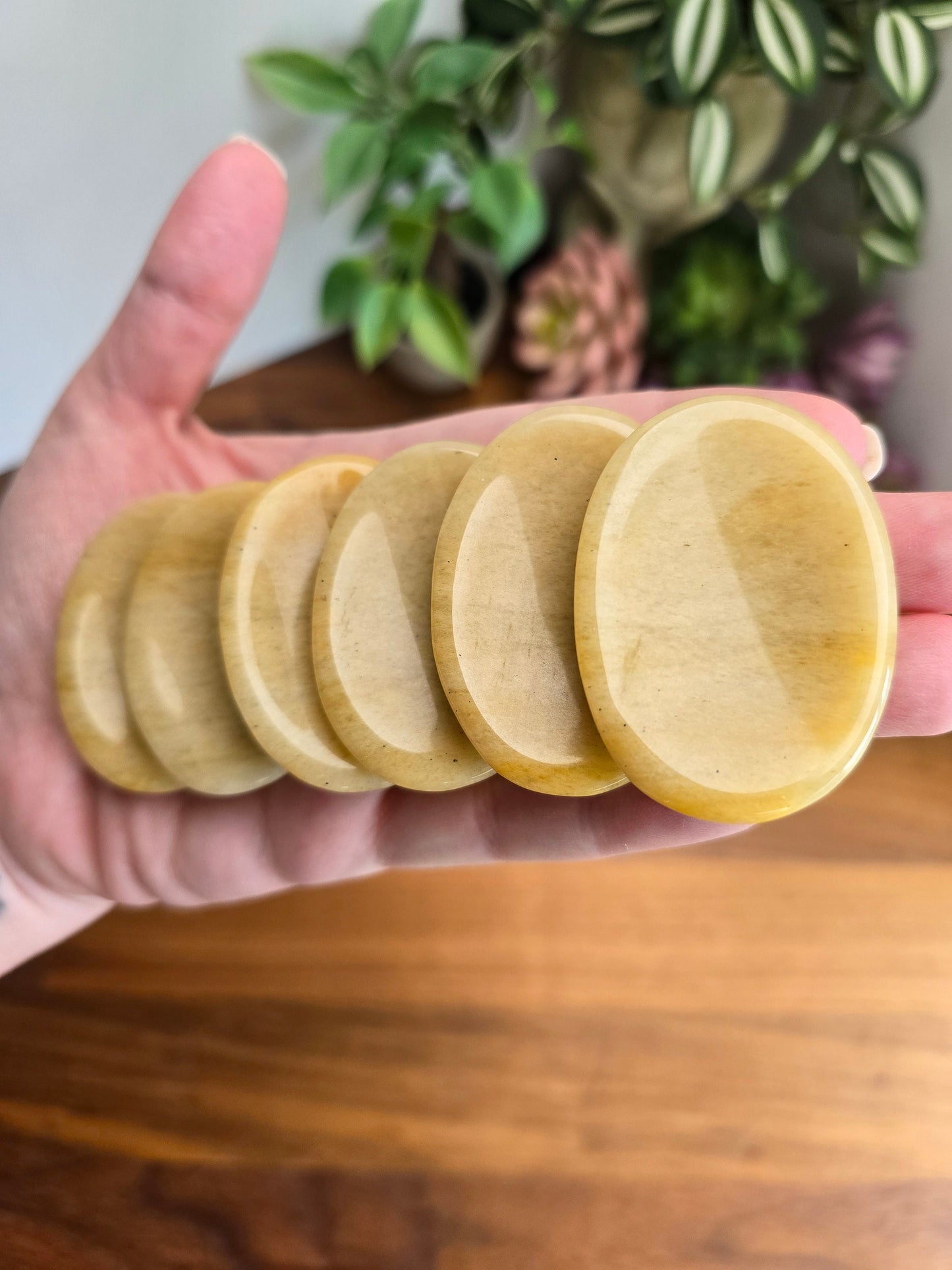 Yellow Aventurine Worry Stones. Great for anxiety or a professional fidget toy idea. Pocket Stones for kids and adults in Yellow Jade.
