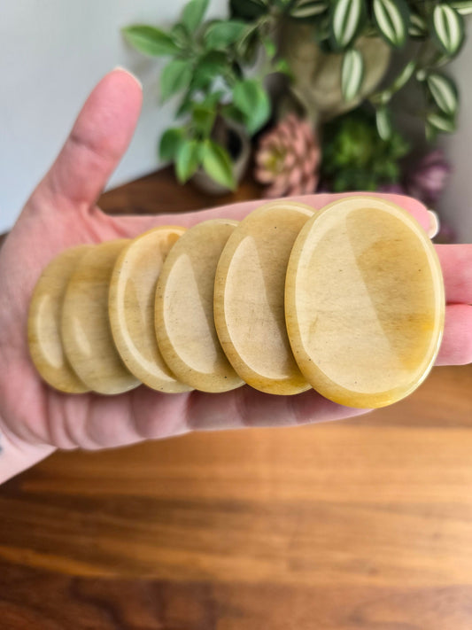 Yellow Aventurine Worry Stones. Great for anxiety or a professional fidget toy idea. Pocket Stones for kids and adults in Yellow Jade.