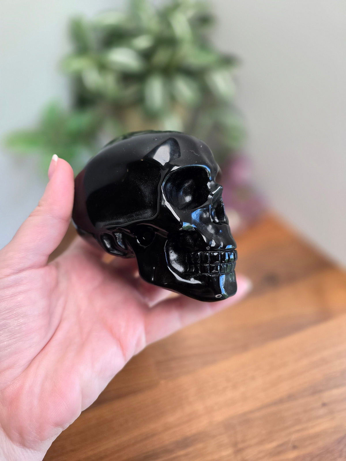 Big Black Obsidian Skull | 4" Glossy Crystal Carving, Halloween, Spooky Season Decor or Witchy Altar | Edgar Allen Poe Core Dark Goth Gift