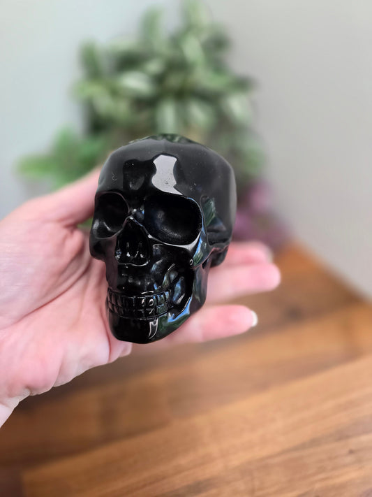 Stunning Obsidian Skull | 4" Glossy Black Crystal Carving for Halloween or Spooky Season Decor | Edgar Allen Poe Core | Summerween Favorites