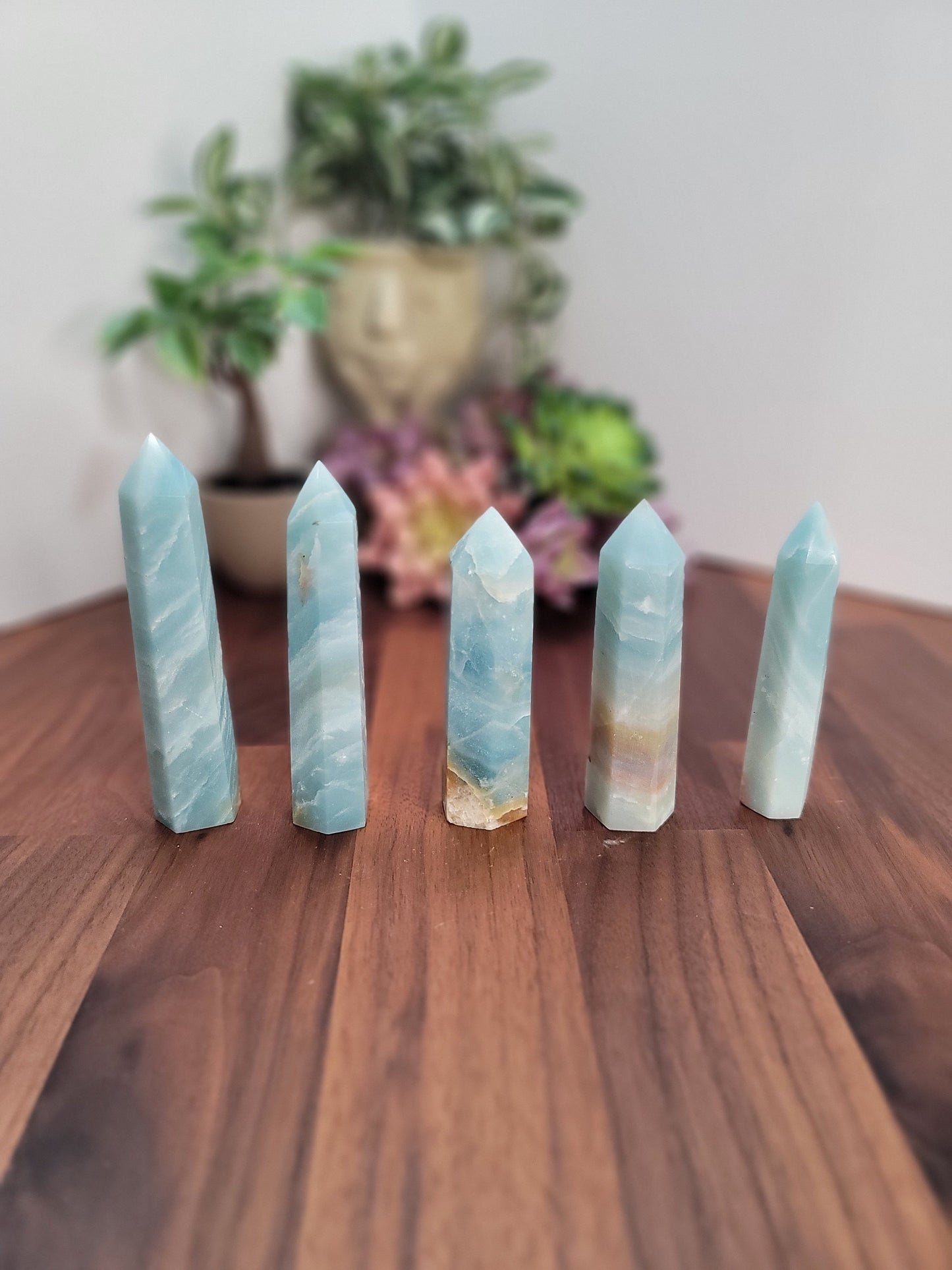 Cool Caribbean Calcite Tower | 3.5 - 4 Inches | Blue White and Brown Color Crystal Point | You Choose