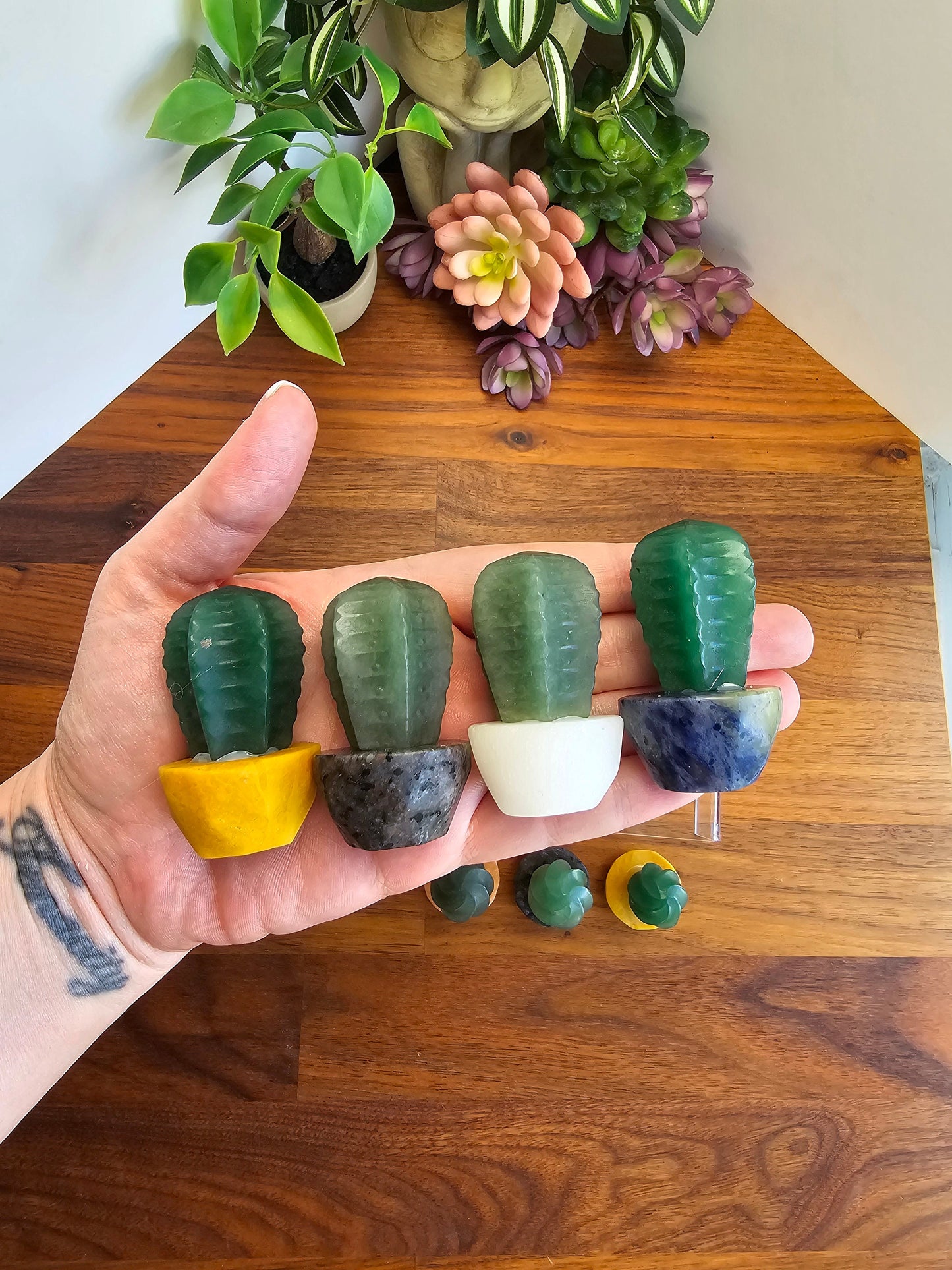 Cute Crystal Cactus Friends | Around 2" | Green Aventurine in Earthy Planters | Rock & Plant Lovers Unite! | Intuitively Chosen