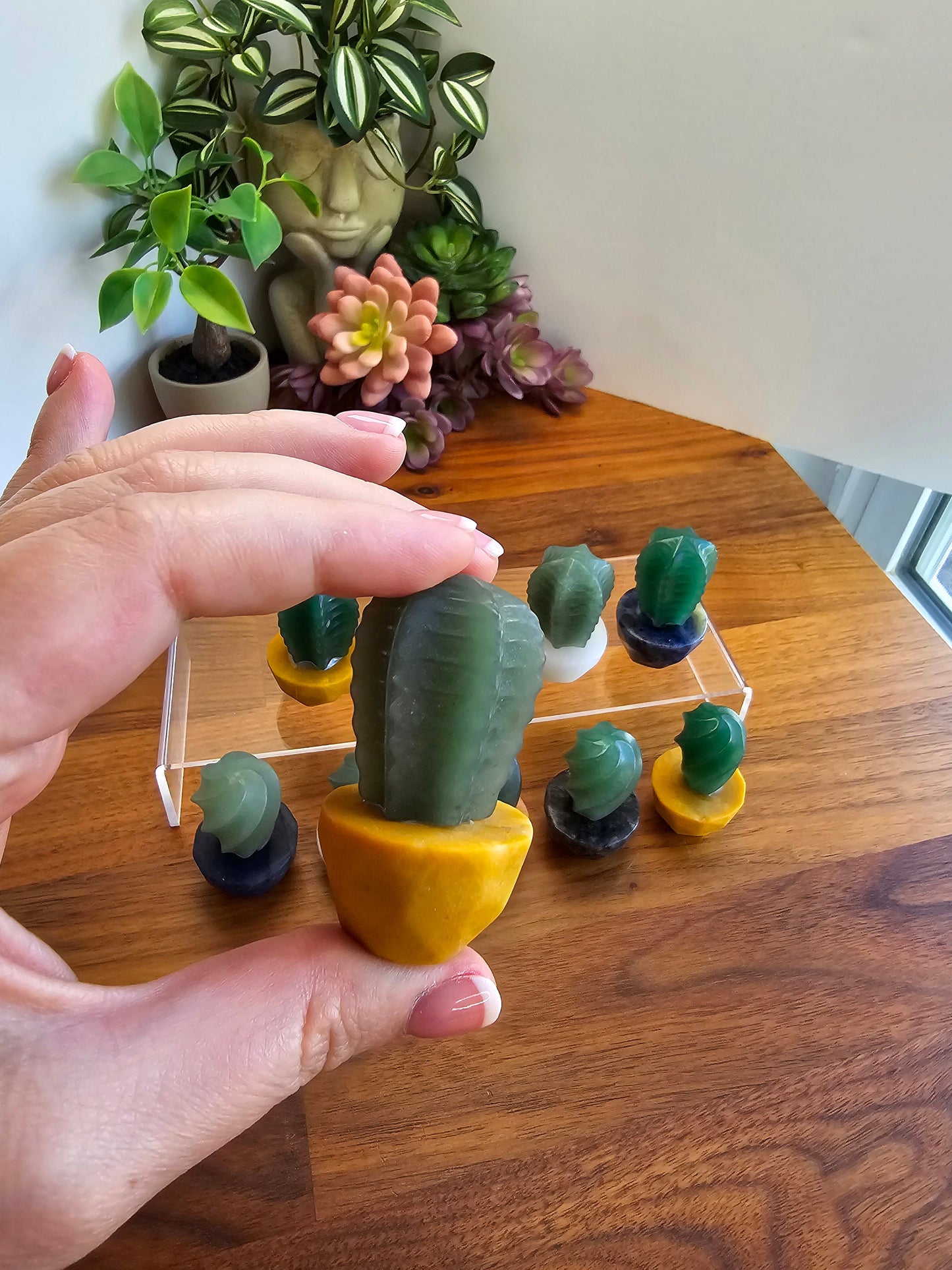 Cute Crystal Cactus Friends | Around 2" | Green Aventurine in Earthy Planters | Rock & Plant Lovers Unite! | Intuitively Chosen