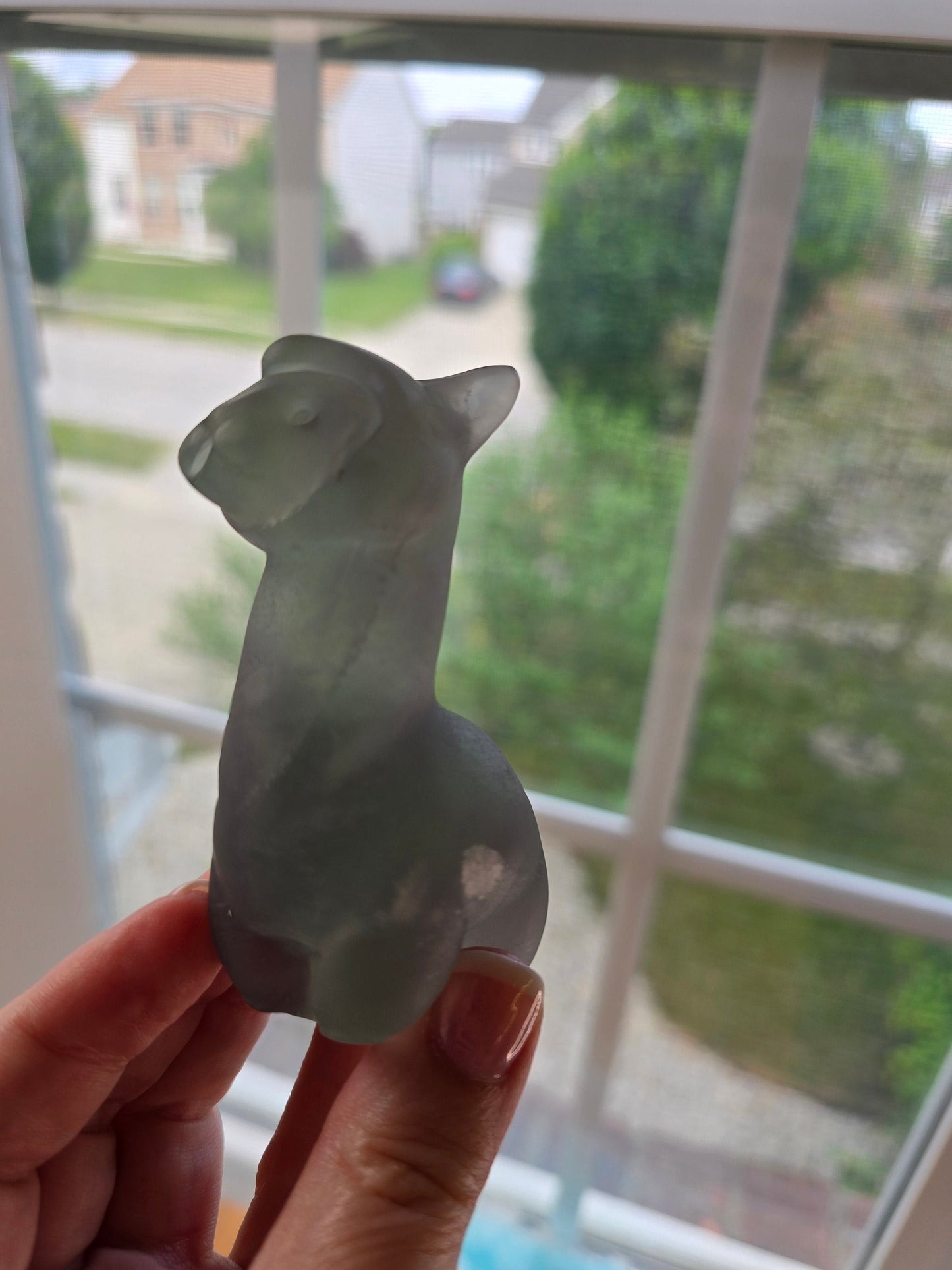 Aloof Alpaca B (Beatrice) | Rainbow Fluorite | Llama Crystal Carving | About 3" | Green and Purple | Only 1 Available