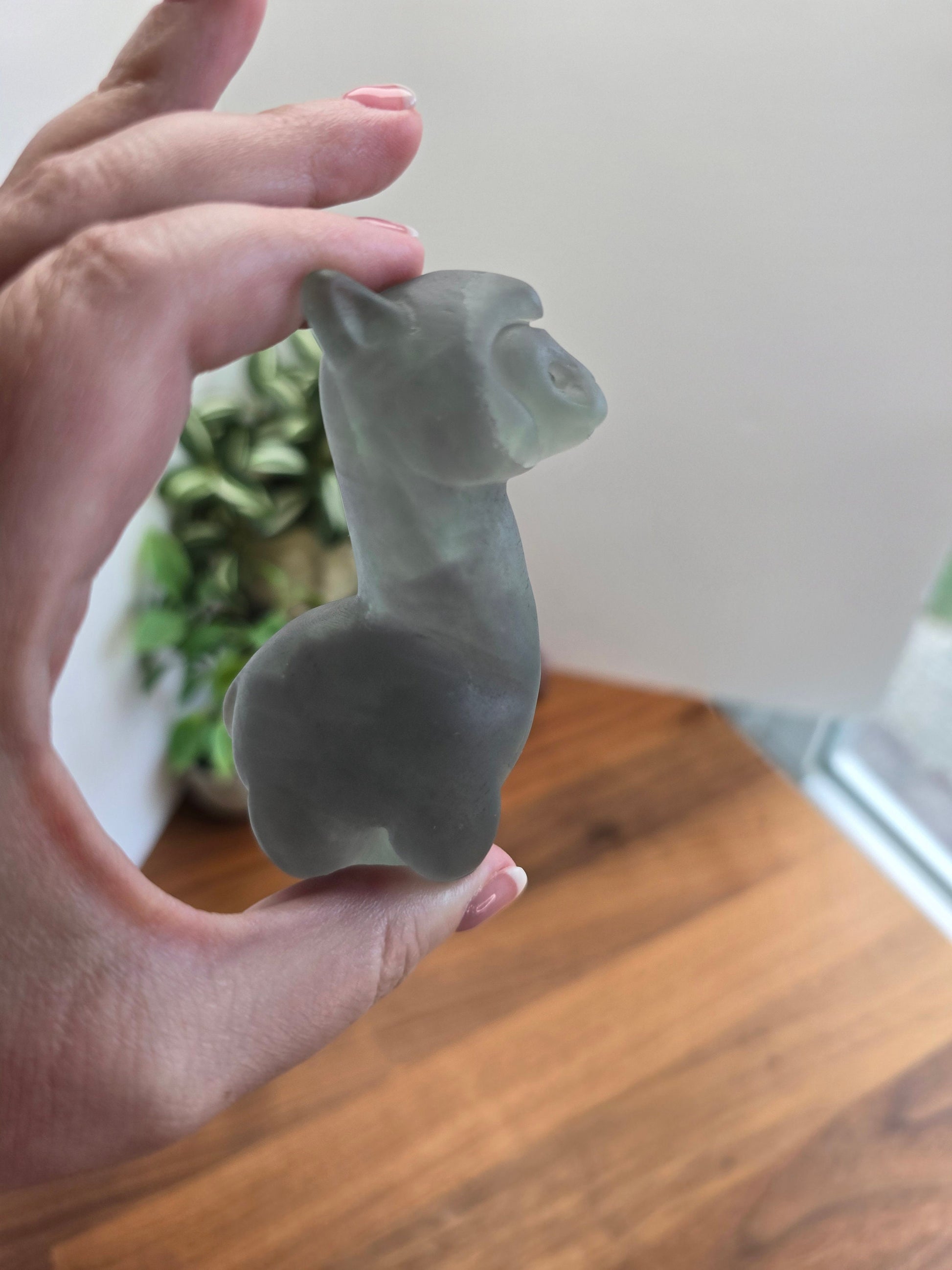 Aloof Alpaca B (Beatrice) | Rainbow Fluorite | Llama Crystal Carving | About 3" | Green and Purple | Only 1 Available