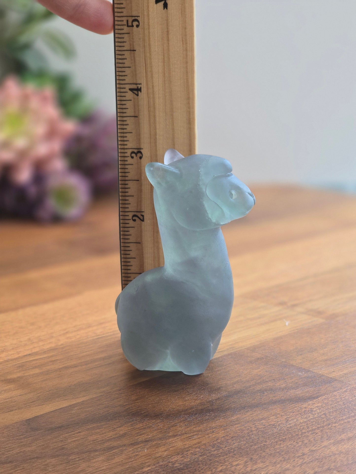 Aloof Alpaca B (Beatrice) | Rainbow Fluorite | Llama Crystal Carving | About 3" | Green and Purple | Only 1 Available