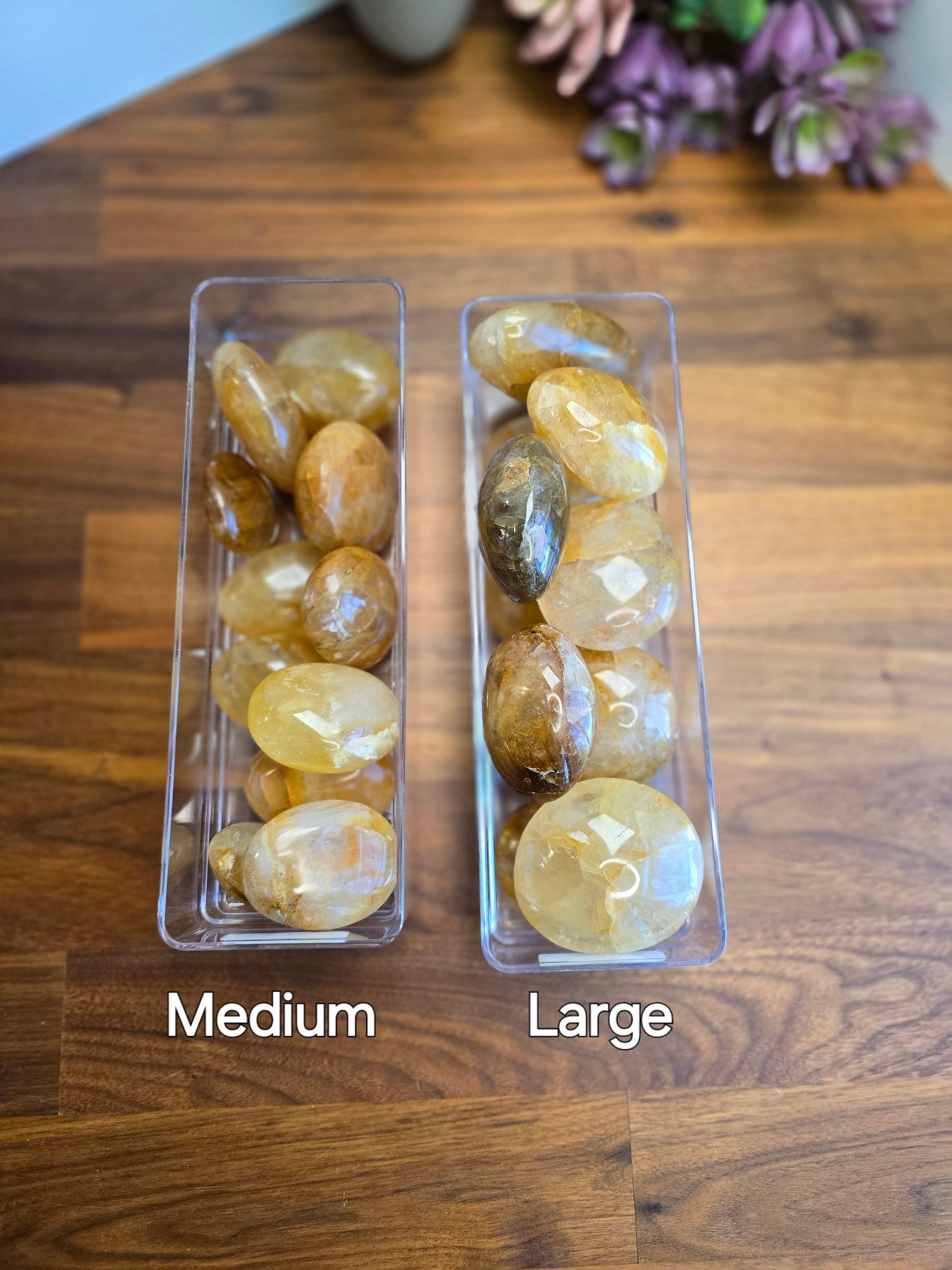 Golden Healer Palm Stone | Large | Marigold, Clear, Gold and Rainbows | Yellow Lover Pocket Crystals | ADHD Fidgets | Intuitively Chosen