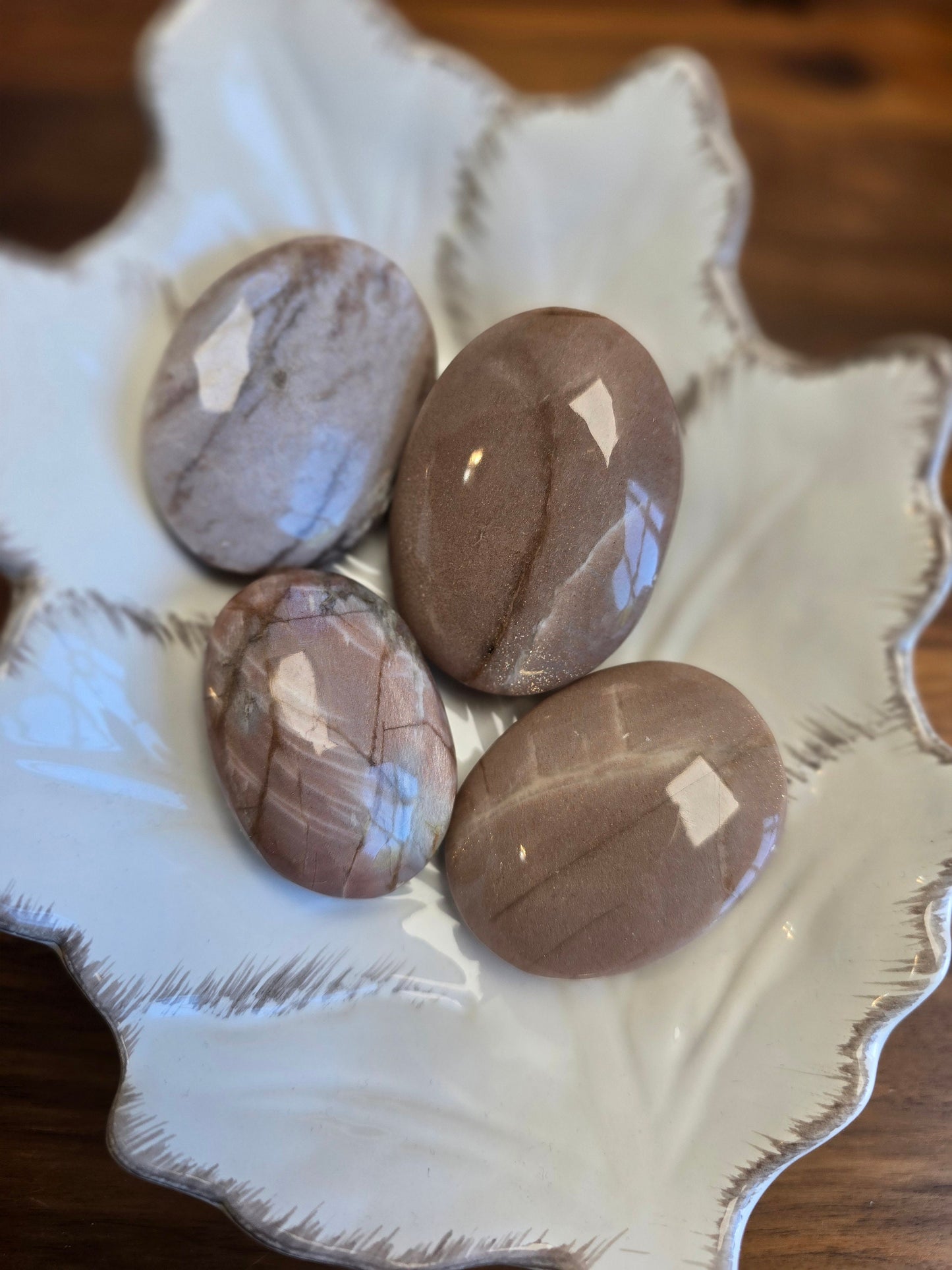 Silky Peach Moonstone Palms Stone | Around 2" | Smooth Pink Mauve Sunstone Pocket Stones | Shiny Gold Sparkly Movement | Intuitively Chosen