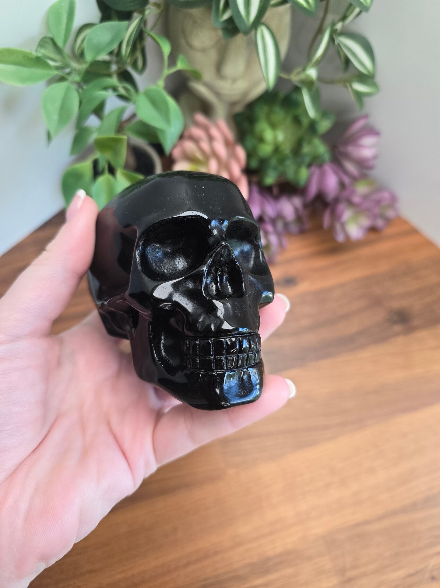 Stunning Obsidian Skull | 4" Glossy Black Crystal Carving for Halloween or Spooky Season Decor | Edgar Allen Poe Core | Summerween Favorites