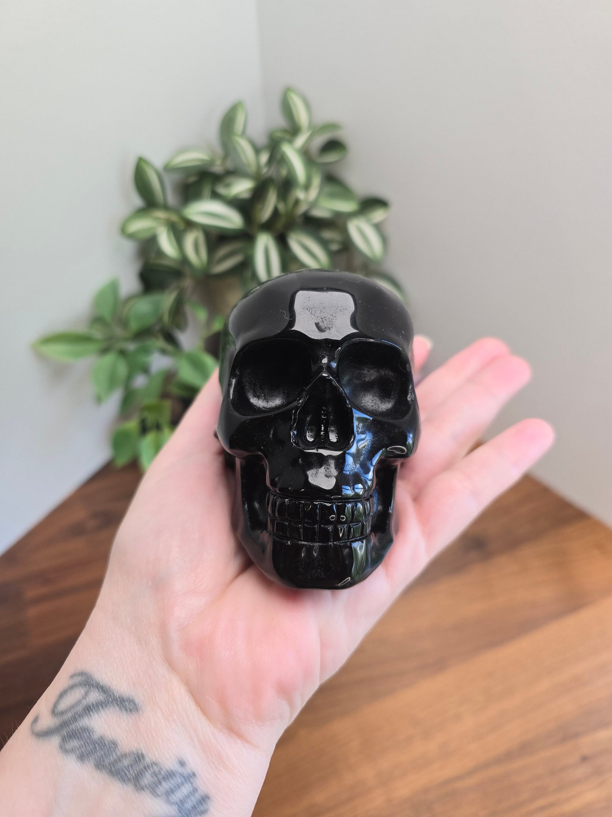 Stunning Obsidian Skull | 4" Glossy Black Crystal Carving for Halloween or Spooky Season Decor | Edgar Allen Poe Core | Summerween Favorites