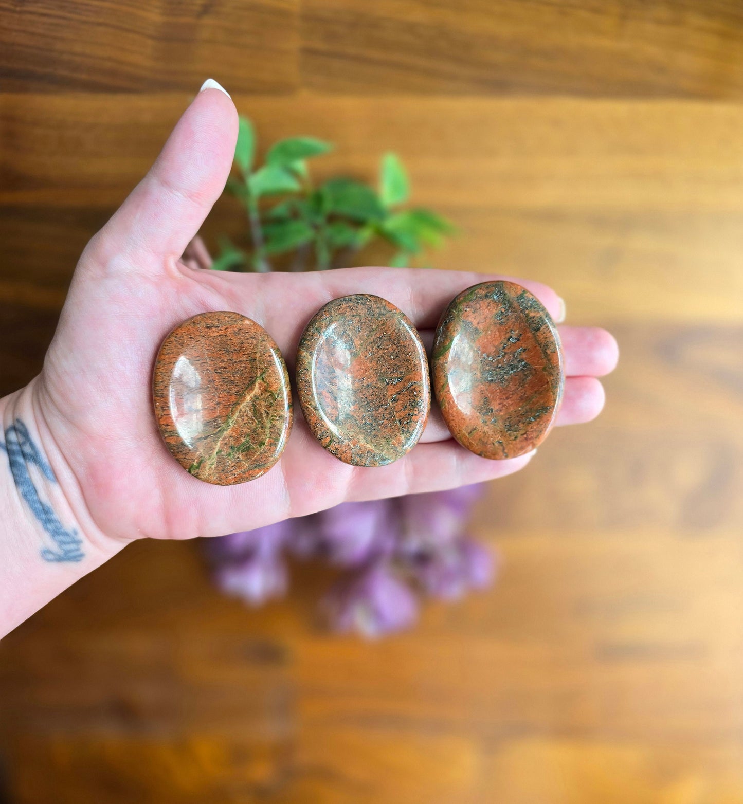 Chunky Unakite Worry Stone: Pink and Green Fidget Pocket Crystal