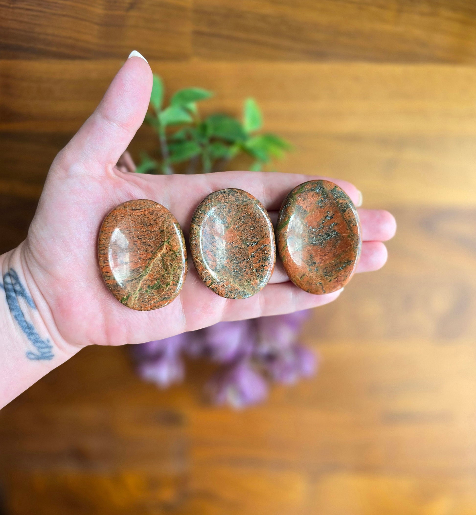 Chunky Unakite Worry Stone: Pink and Green Fidget Pocket Crystal