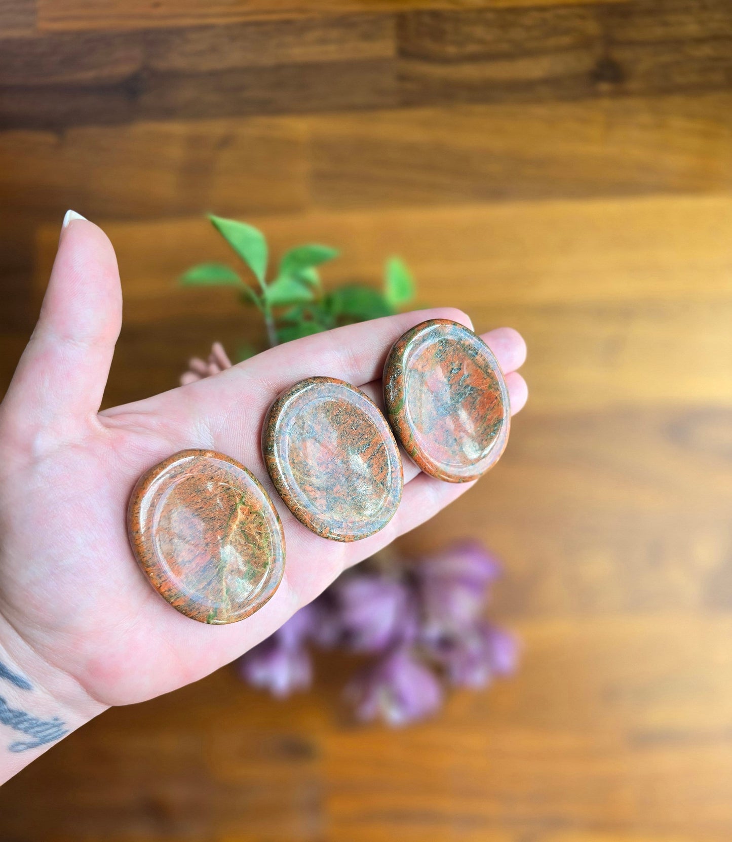 Chunky Unakite Worry Stone: Pink and Green Fidget Pocket Crystal