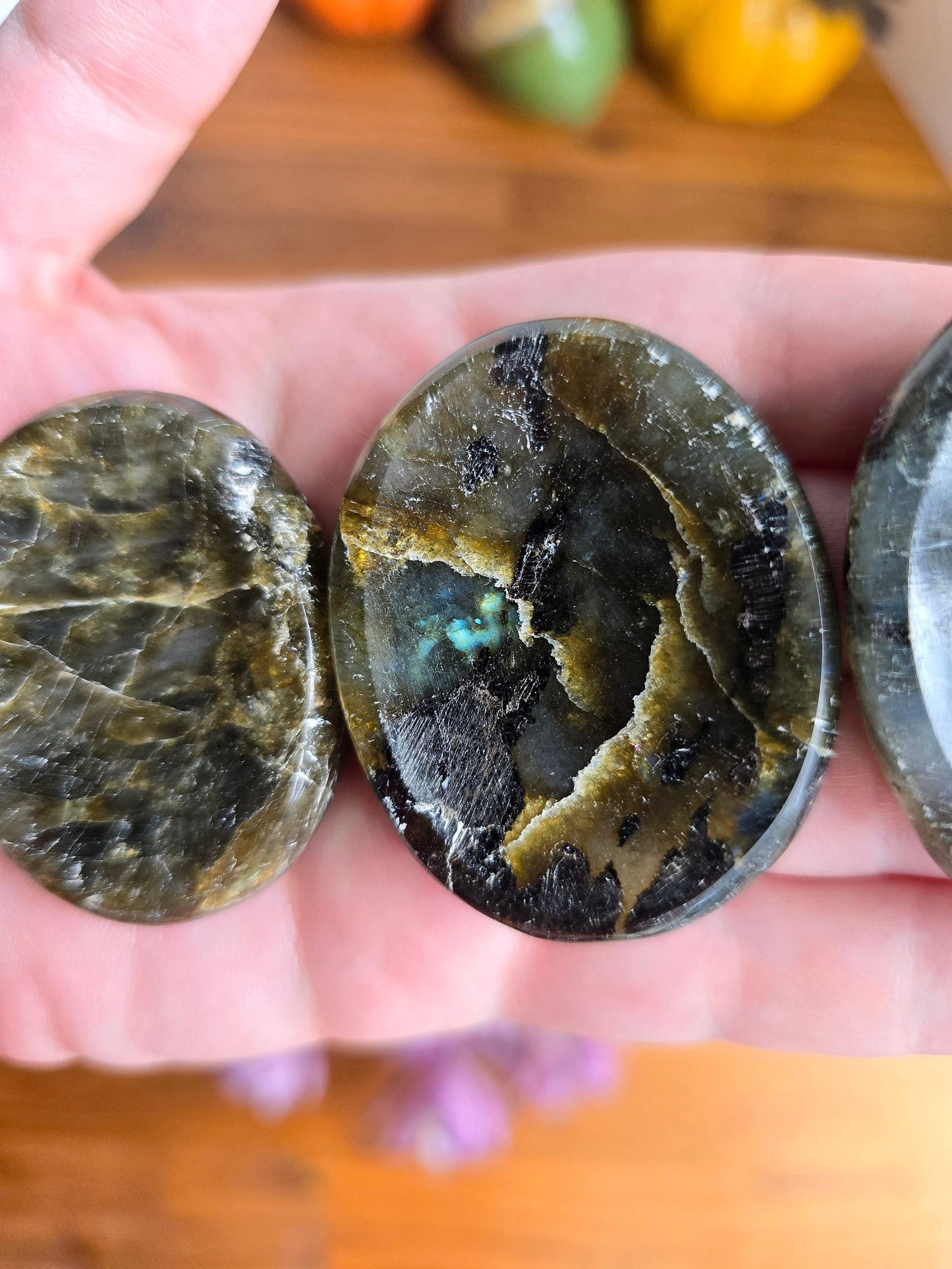 Green Labradorite Worry Stone: Pocket Fidget Crystal (Approx 2")