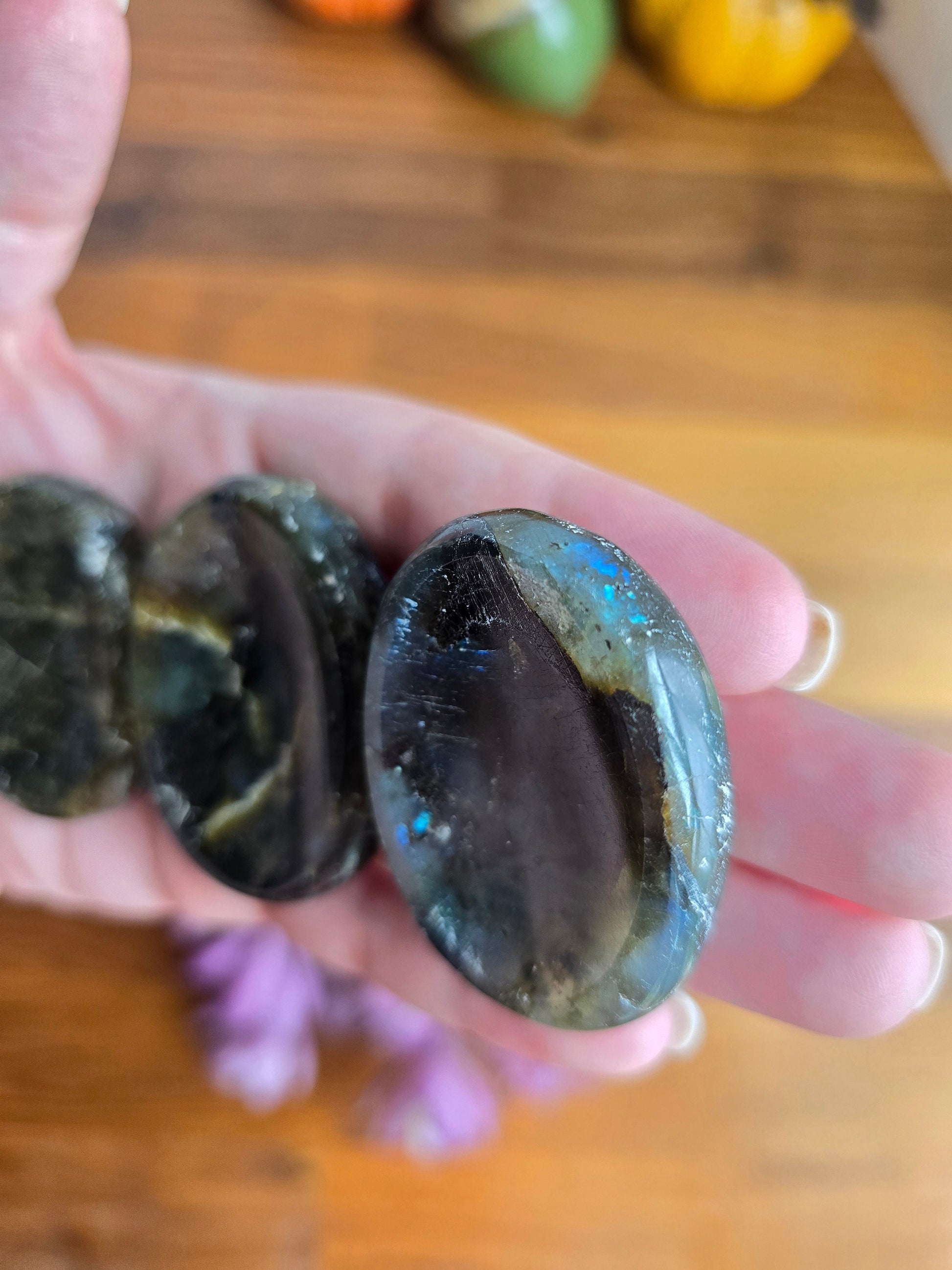 Green Labradorite Worry Stone: Pocket Fidget Crystal (Approx 2")