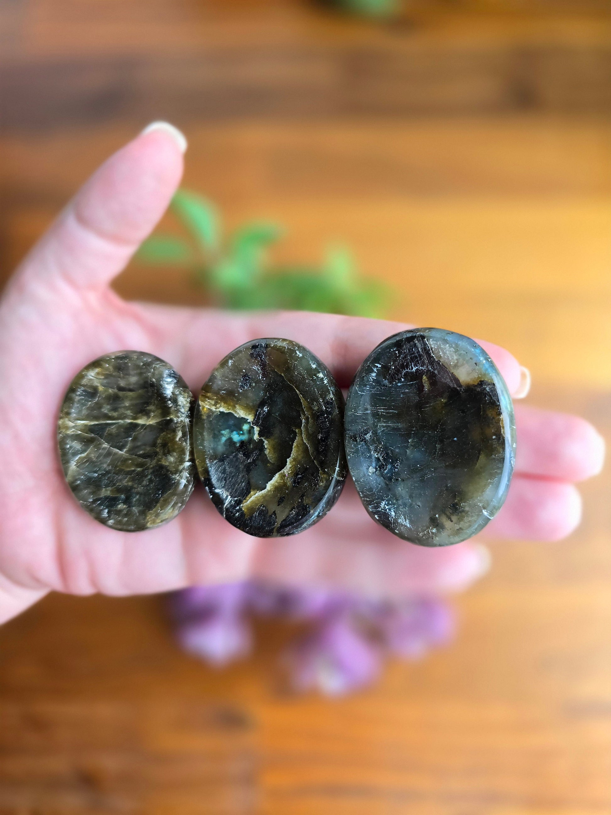 Green Labradorite Worry Stone: Pocket Fidget Crystal (Approx 2")