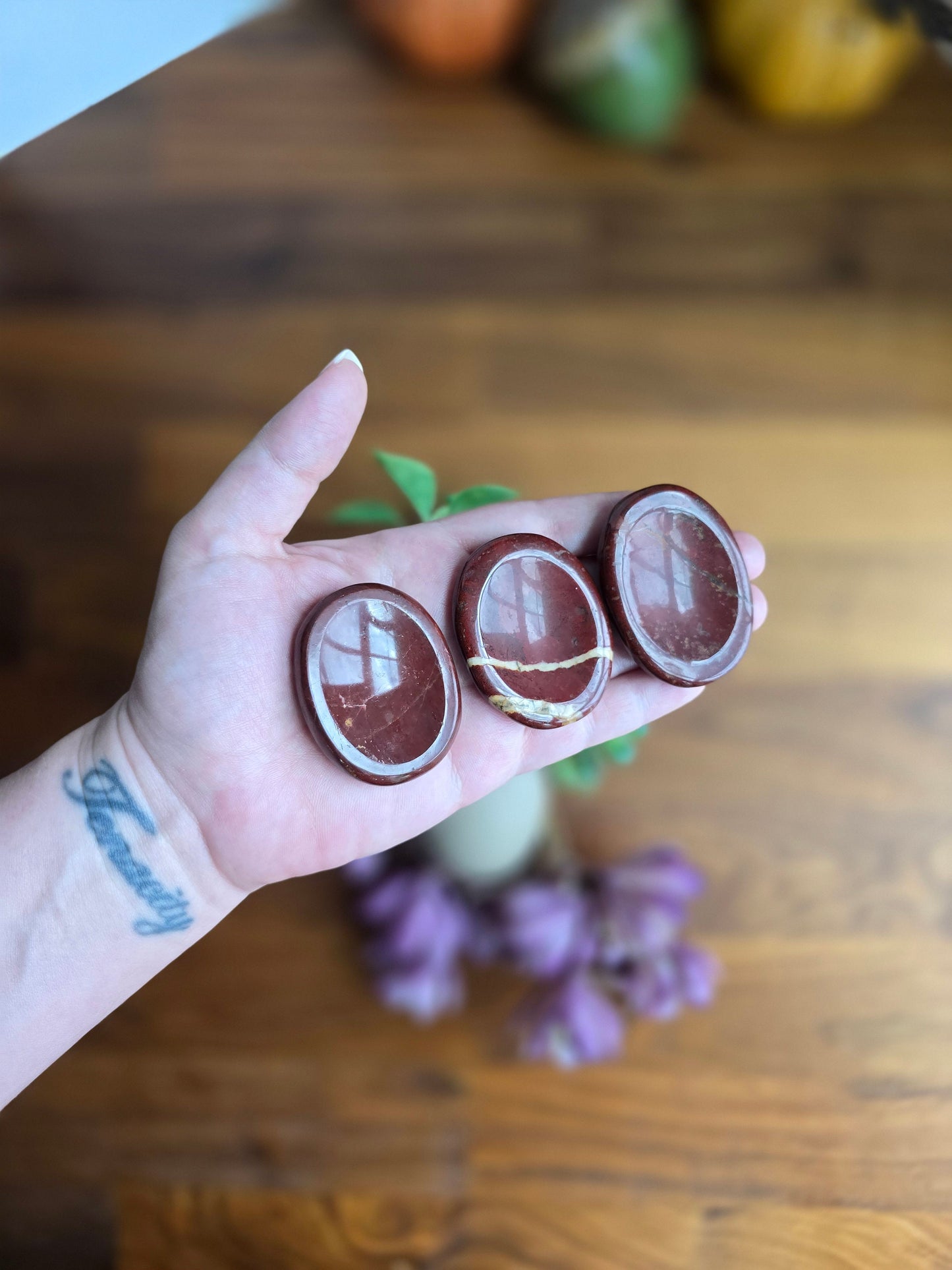 Red Jasper Worry Stone: Brecciated Crystal Fidget (1.9")