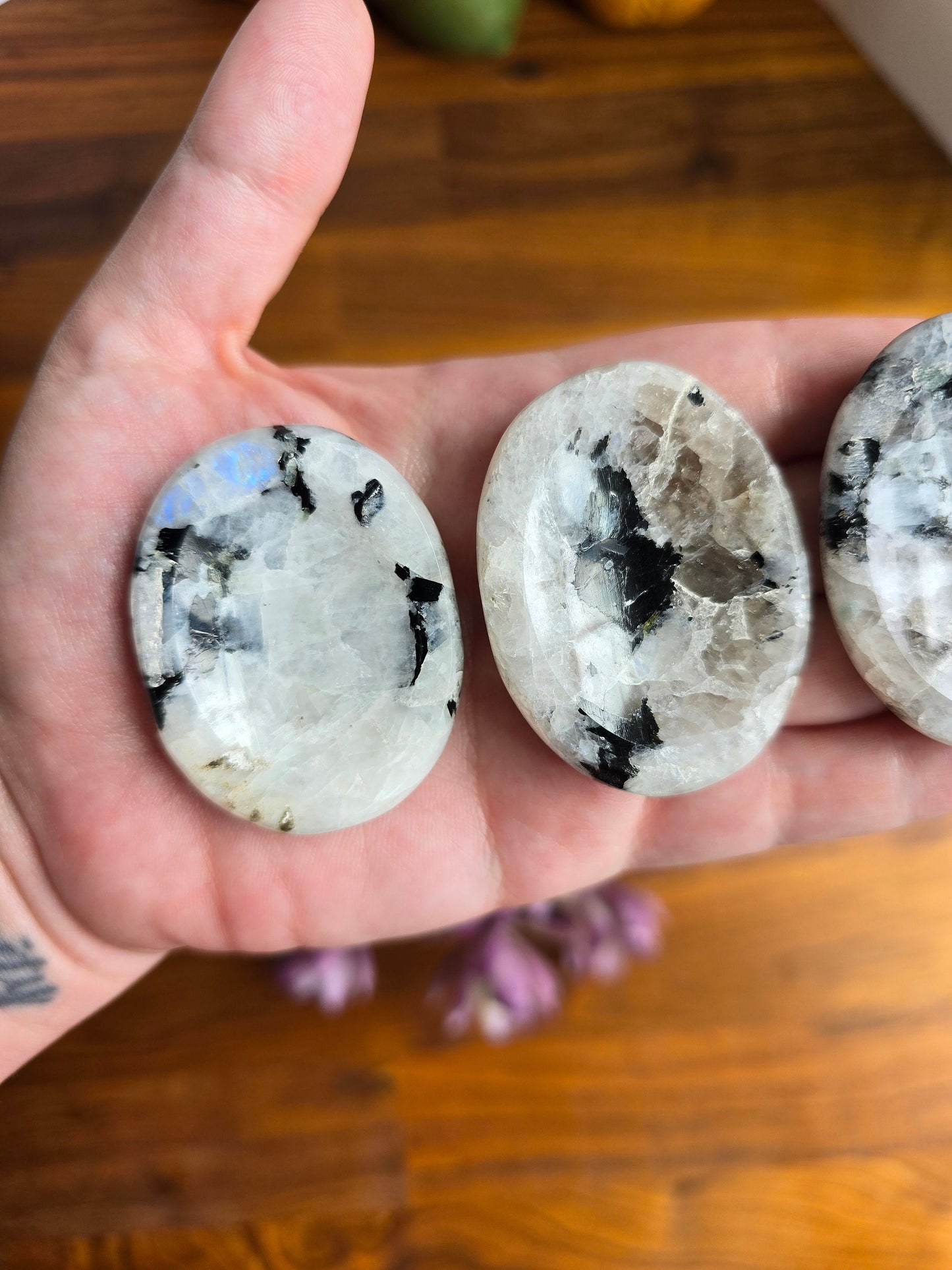 Chunky Moonstone Worry Stone: Blue Flash Fidget Crystal