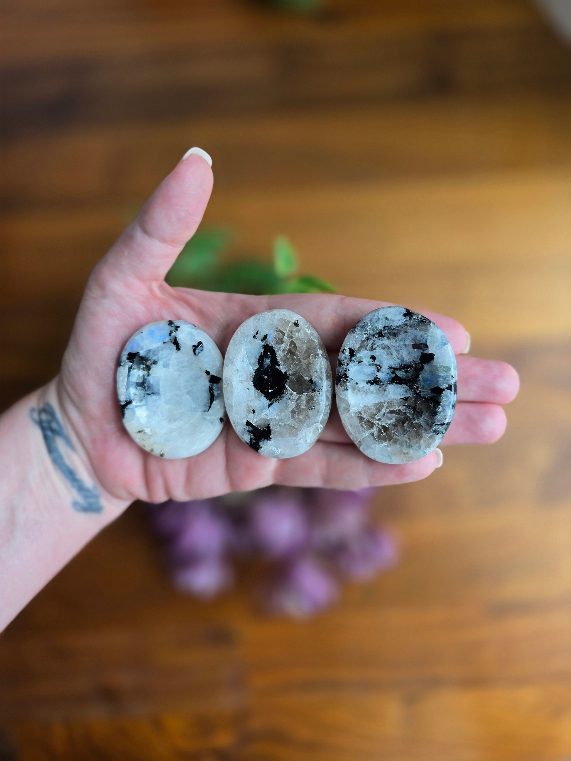 Chunky Moonstone Worry Stone: Blue Flash Fidget Crystal