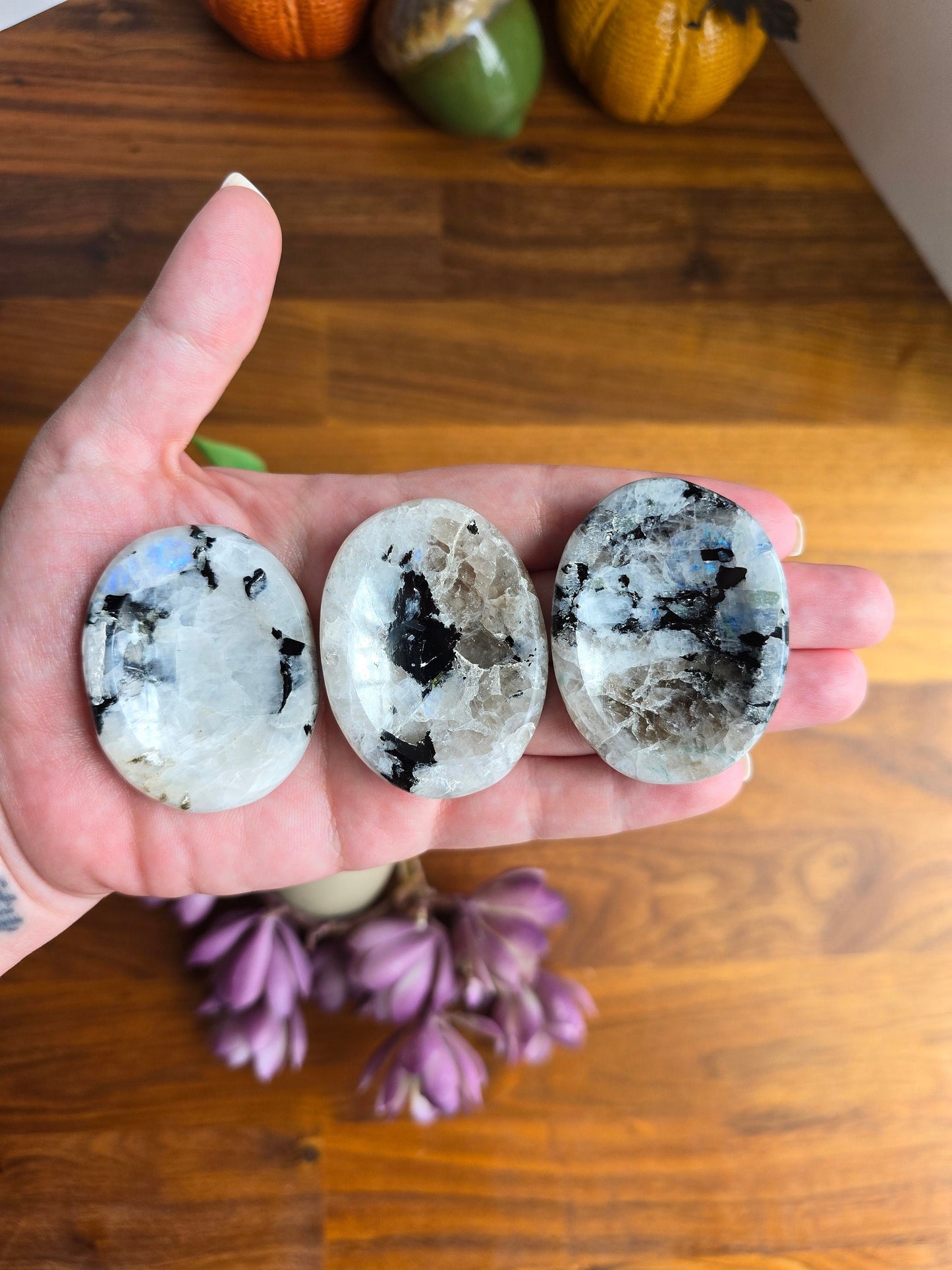 Chunky Moonstone Worry Stone: Blue Flash Fidget Crystal